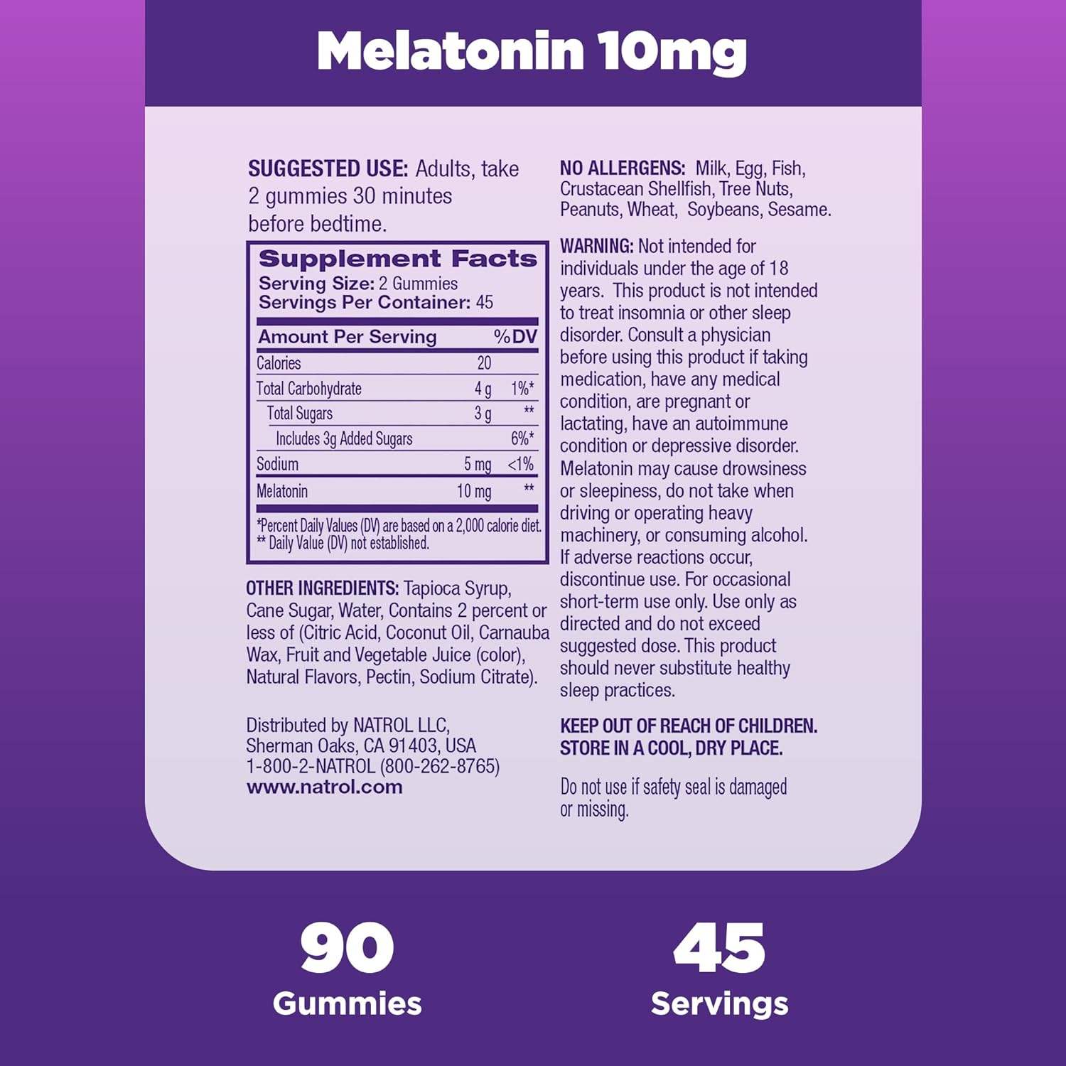 Natrol Melatonin 10mg Sleep Support Gummies Vitamins & Supplements - Tophatter Daily Deals