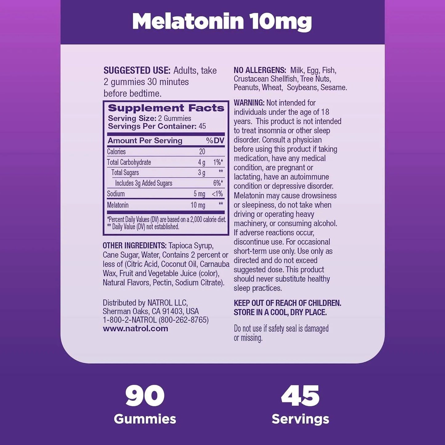 Natrol Melatonin 10mg Gummies - Natural Sleep Aid for Better Rest (90 Count) Vitamins & Supplements - Tophatter Daily Deals