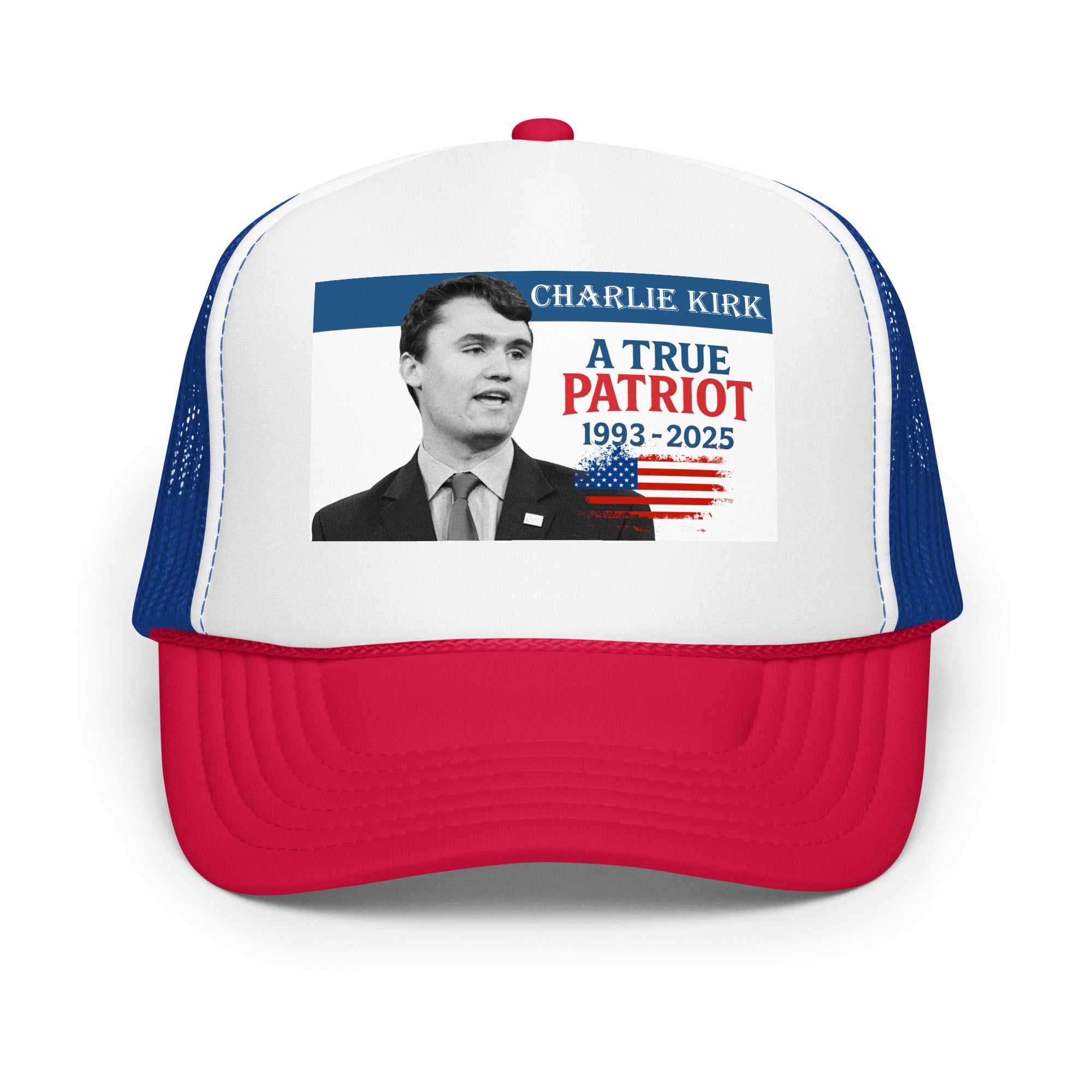 Charlie Kirk Trucker Hat, True Patriot 1993-2025 Rip Memorial American Flag Trucker Cap White Royal Red Trucker Hat - Tophatter Daily Deals