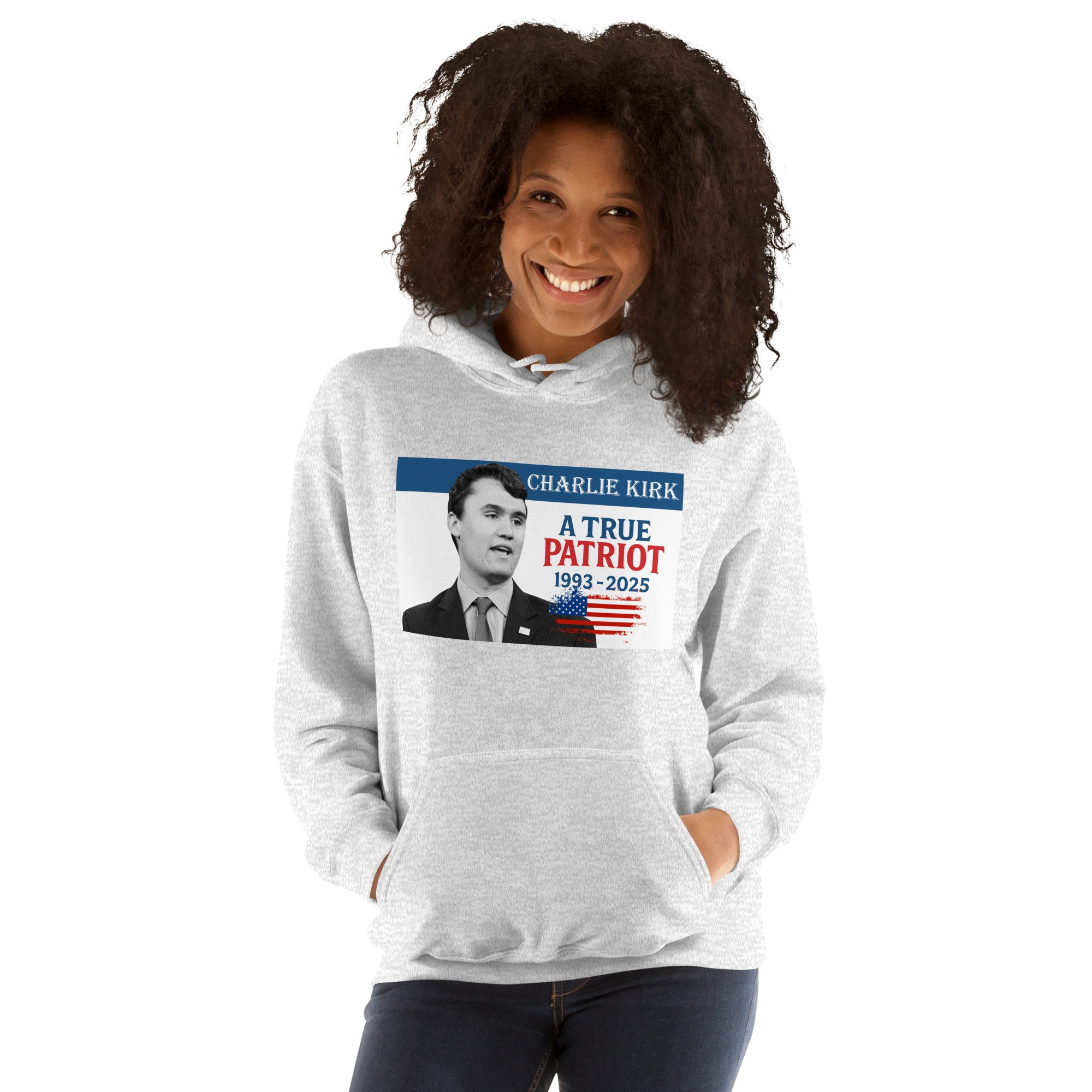 Charlie Kirk Hoodie, True Patriot 1993-2025 RIP Memorial American Flag Pullover Pullover - Tophatter Daily Deals