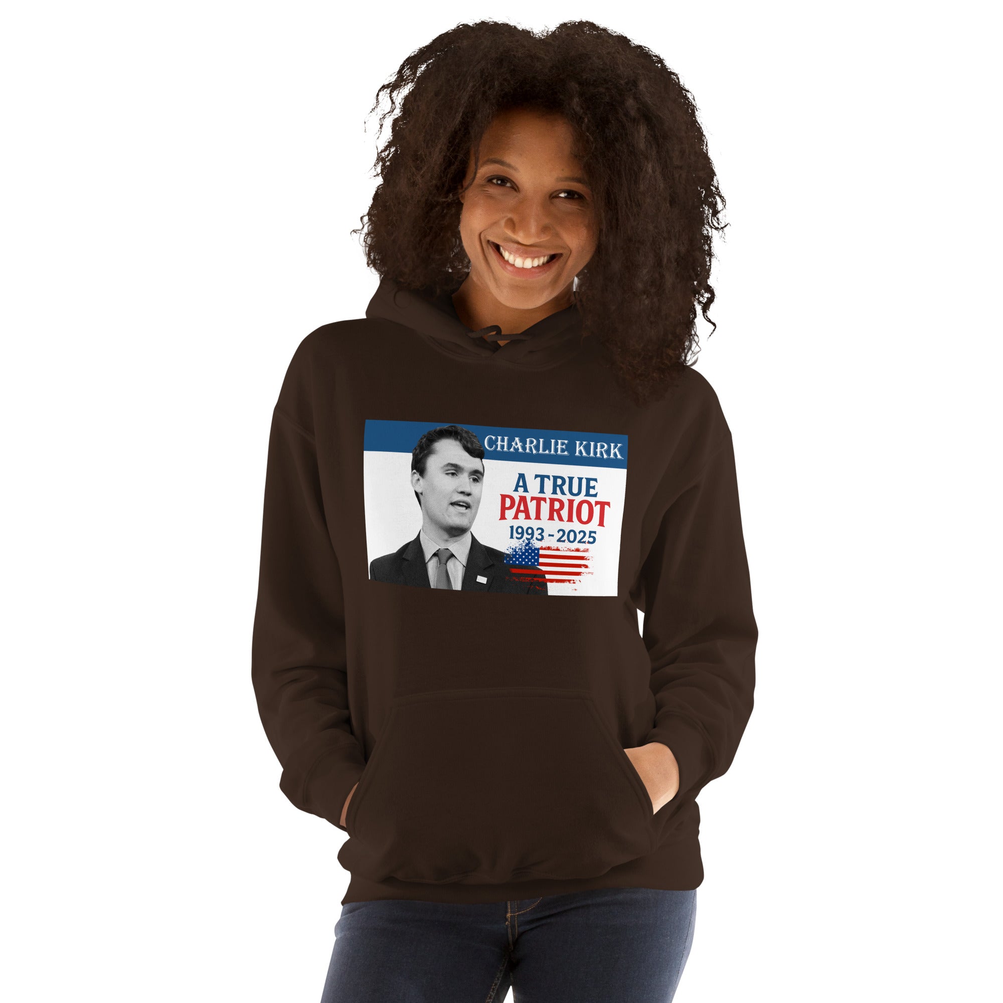 Charlie Kirk Hoodie, True Patriot 1993-2025 RIP Memorial American Flag Pullover Pullover - Tophatter Daily Deals