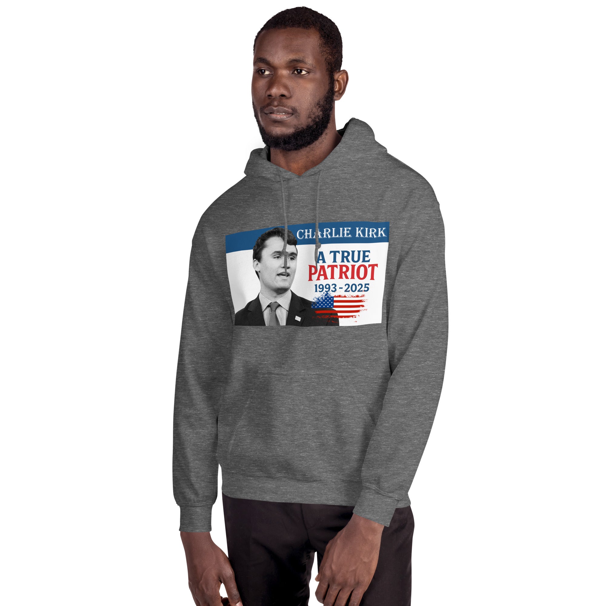 Charlie Kirk Hoodie, True Patriot 1993-2025 RIP Memorial American Flag Pullover Pullover - Tophatter Daily Deals