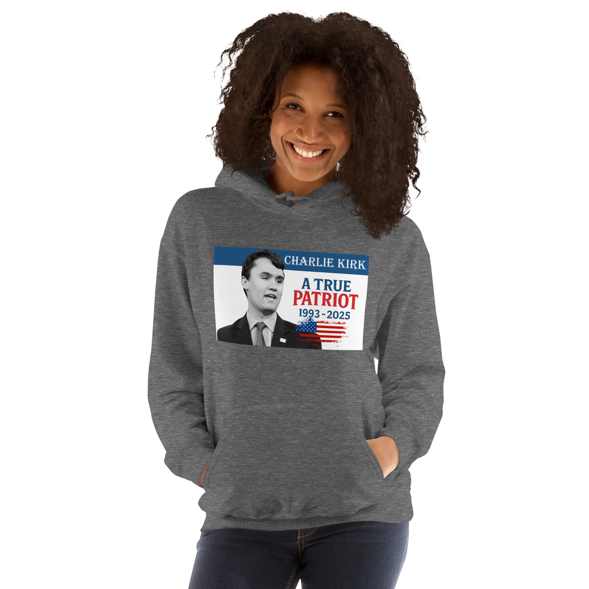 Charlie Kirk Hoodie, True Patriot 1993-2025 RIP Memorial American Flag Pullover Pullover - Tophatter Daily Deals