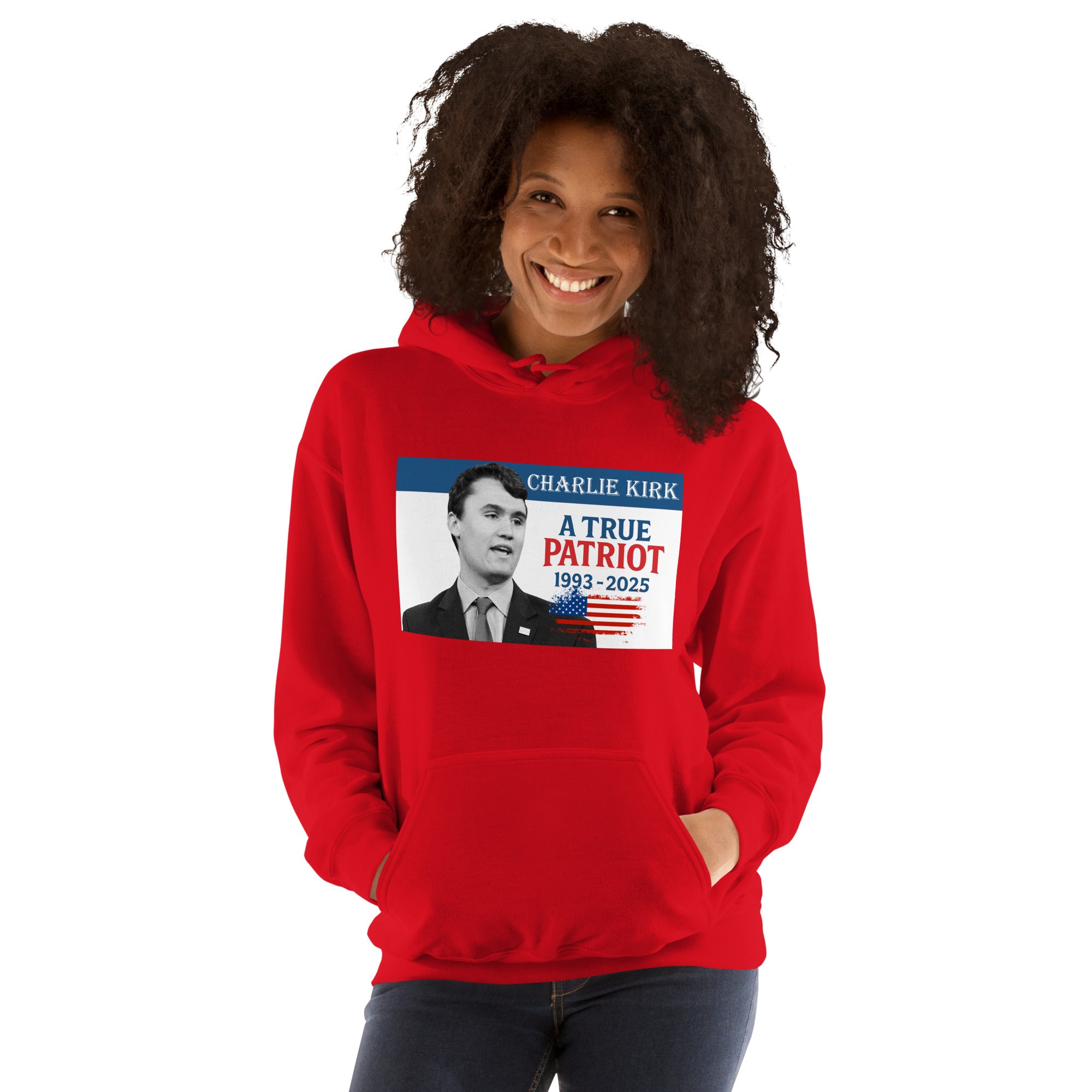 Charlie Kirk Hoodie, True Patriot 1993-2025 RIP Memorial American Flag Pullover Pullover - Tophatter Daily Deals