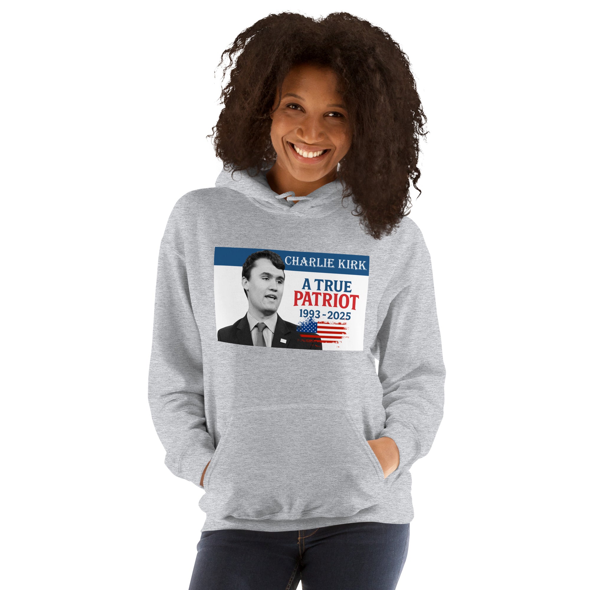 Charlie Kirk Hoodie, True Patriot 1993-2025 RIP Memorial American Flag Pullover Pullover - Tophatter Daily Deals
