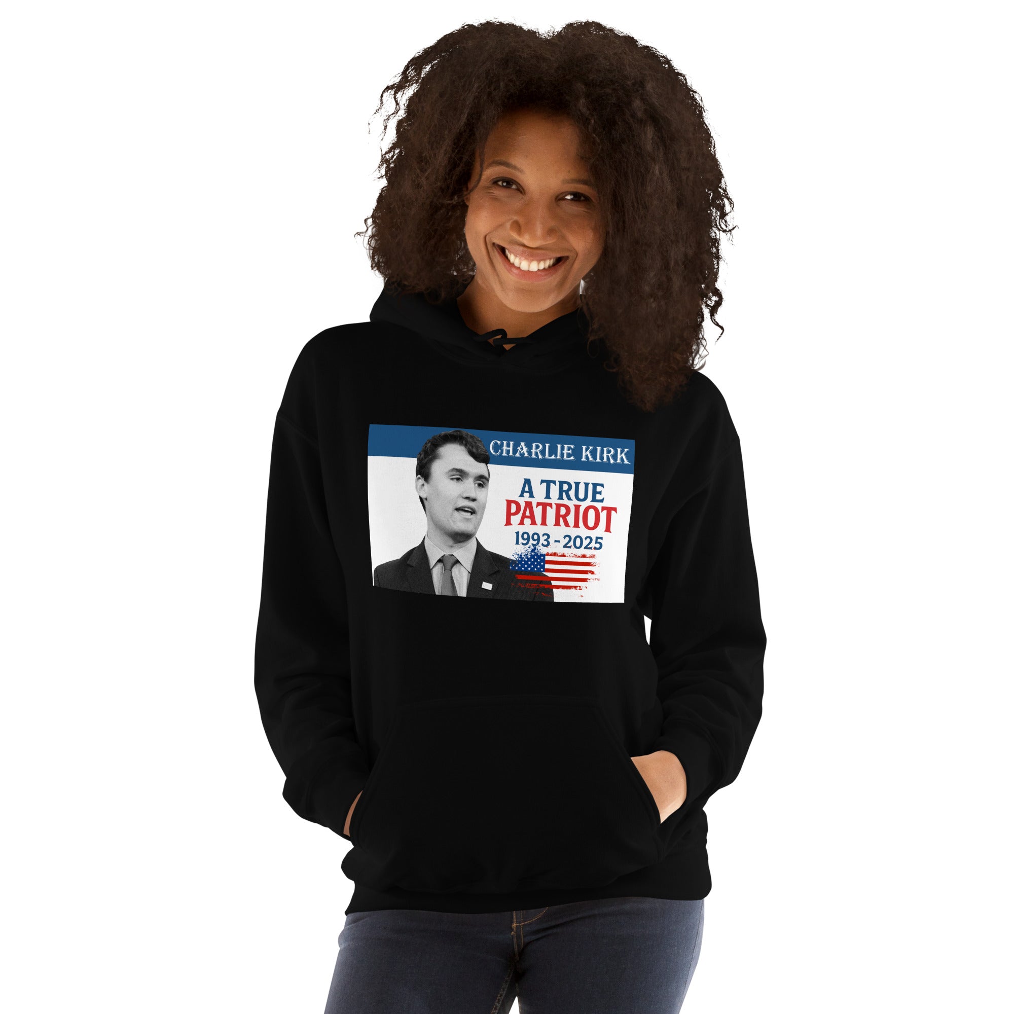 Charlie Kirk Hoodie, True Patriot 1993-2025 RIP Memorial American Flag Pullover Pullover - Tophatter Daily Deals