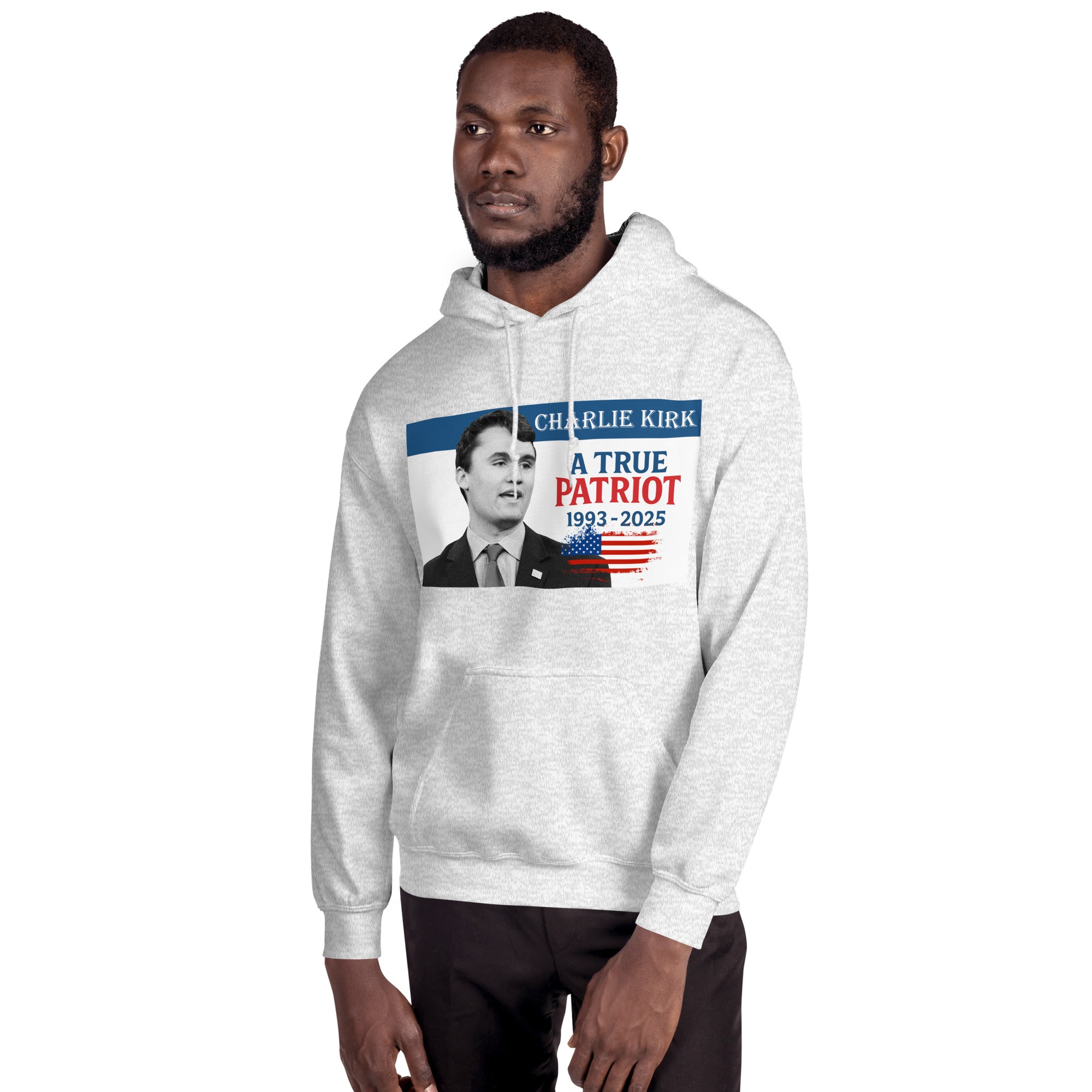 Charlie Kirk Hoodie, True Patriot 1993-2025 RIP Memorial American Flag Pullover Pullover - Tophatter Daily Deals