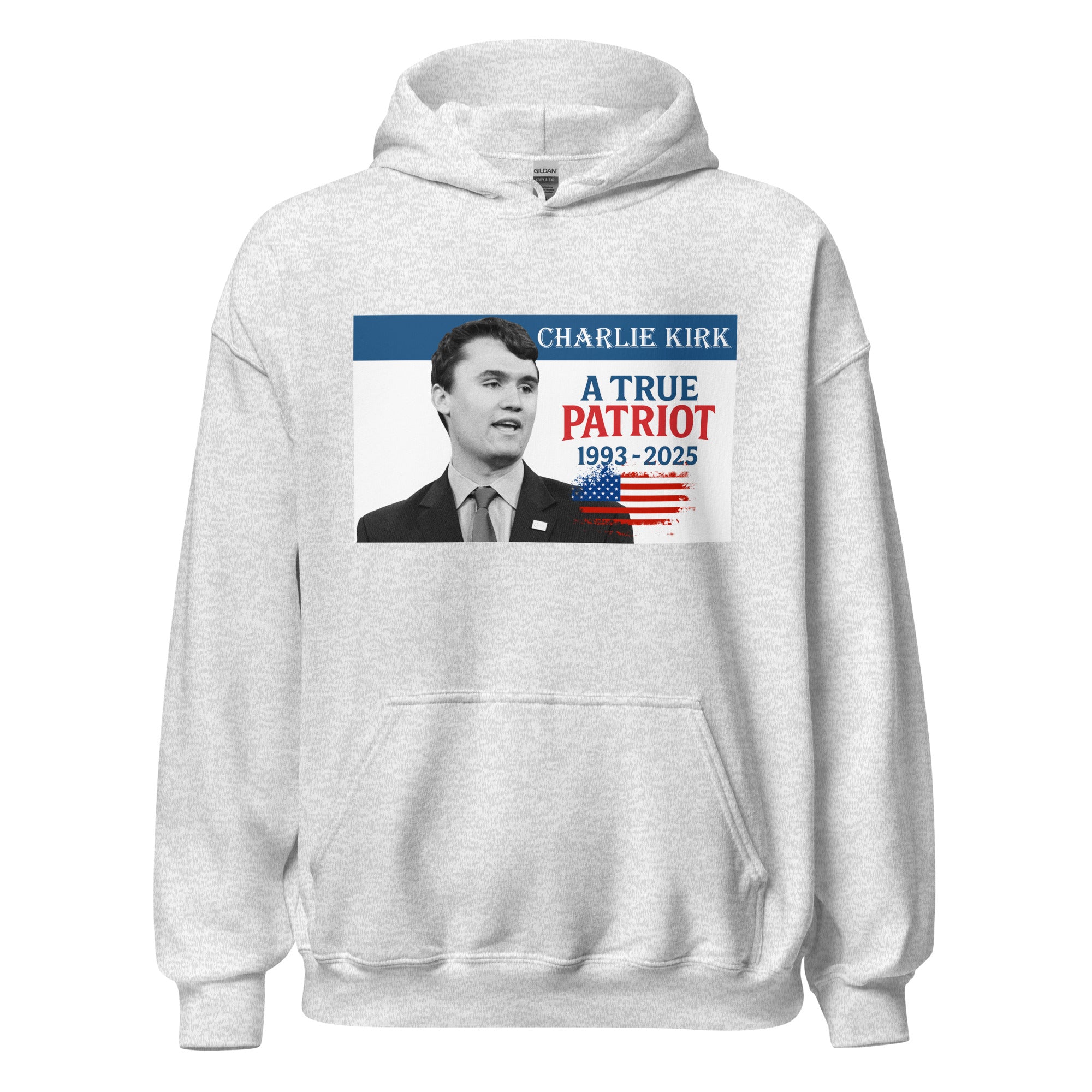 Charlie Kirk Hoodie, True Patriot 1993-2025 RIP Memorial American Flag Pullover Ash Pullover - Tophatter Daily Deals