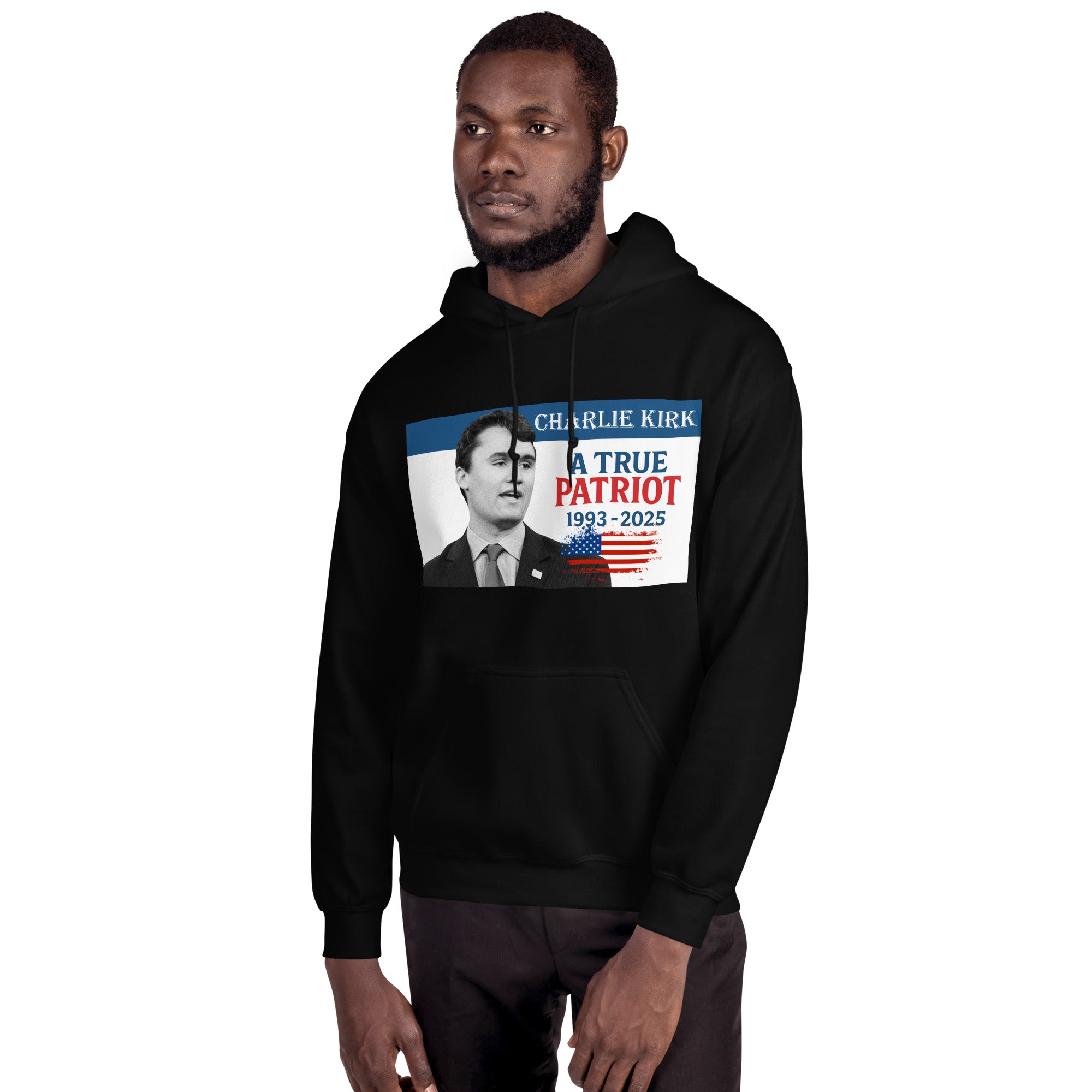 Charlie Kirk Hoodie, True Patriot 1993-2025 RIP Memorial American Flag Pullover Pullover - Tophatter Daily Deals
