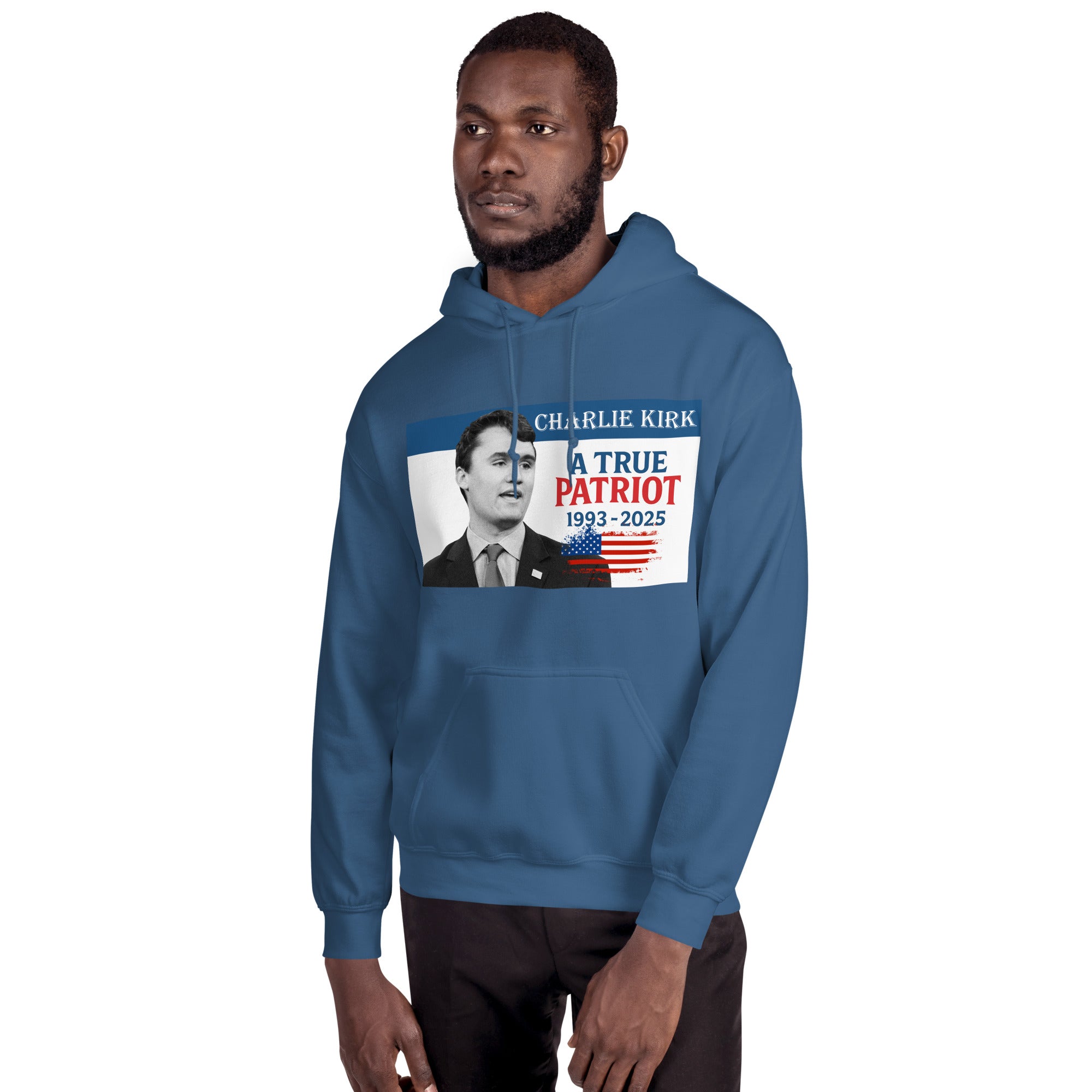 Charlie Kirk Hoodie, True Patriot 1993-2025 RIP Memorial American Flag Pullover Pullover - Tophatter Daily Deals
