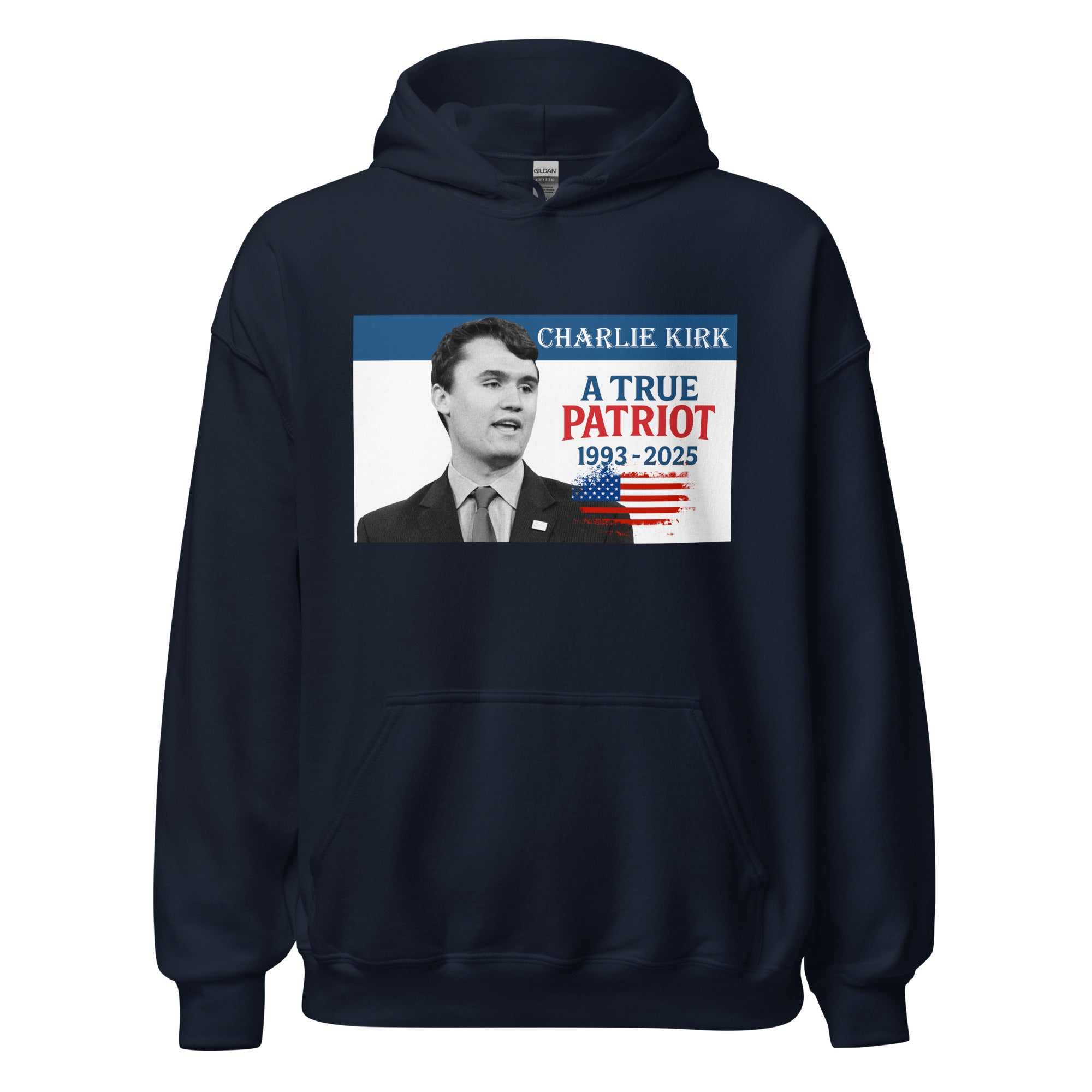 Charlie Kirk Hoodie, True Patriot 1993-2025 RIP Memorial American Flag Pullover Navy Pullover - Tophatter Daily Deals
