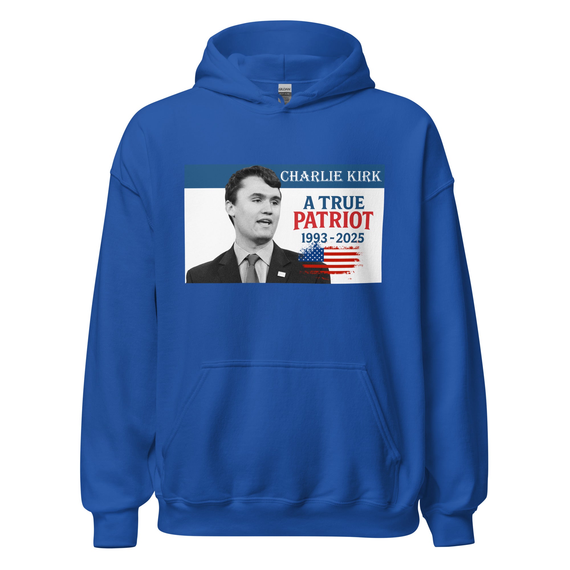 Charlie Kirk Hoodie, True Patriot 1993-2025 RIP Memorial American Flag Pullover Royal Pullover - Tophatter Daily Deals