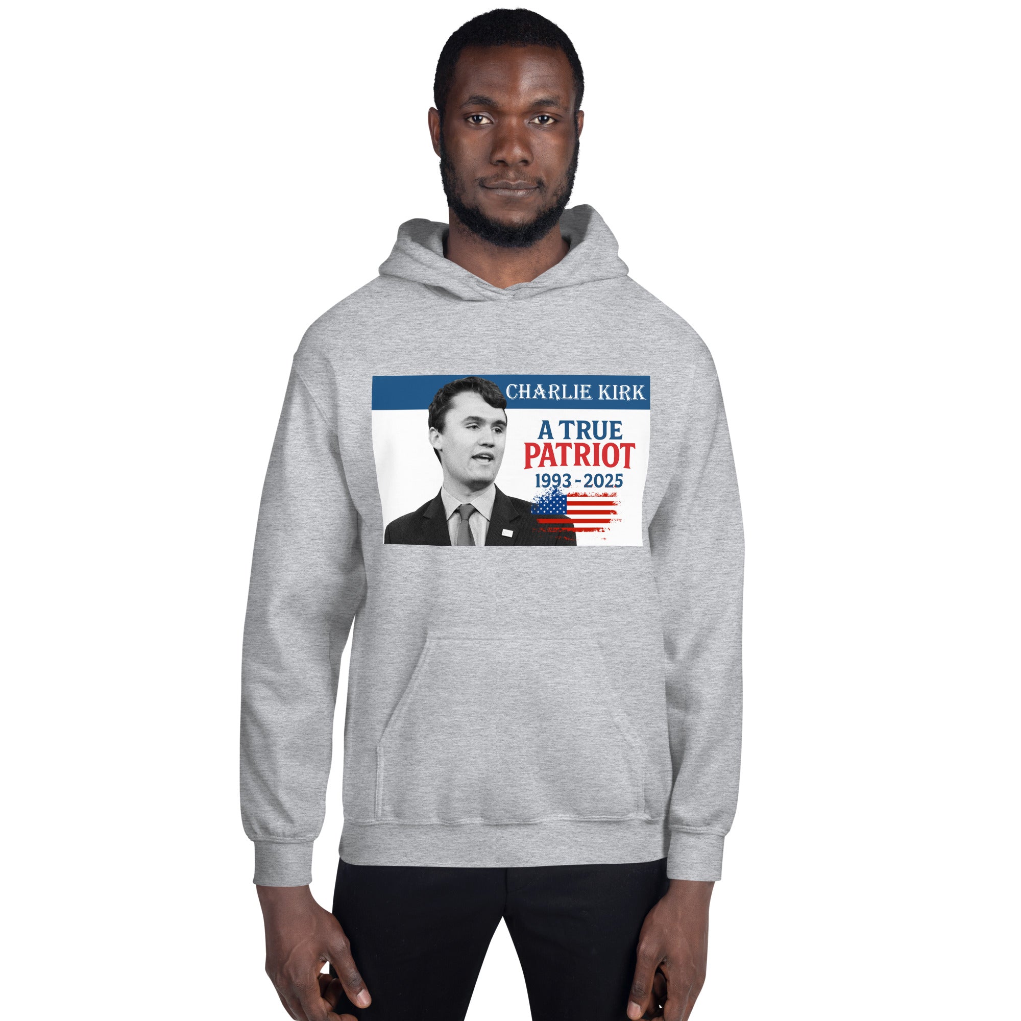 Charlie Kirk Hoodie, True Patriot 1993-2025 RIP Memorial American Flag Pullover Pullover - Tophatter Daily Deals