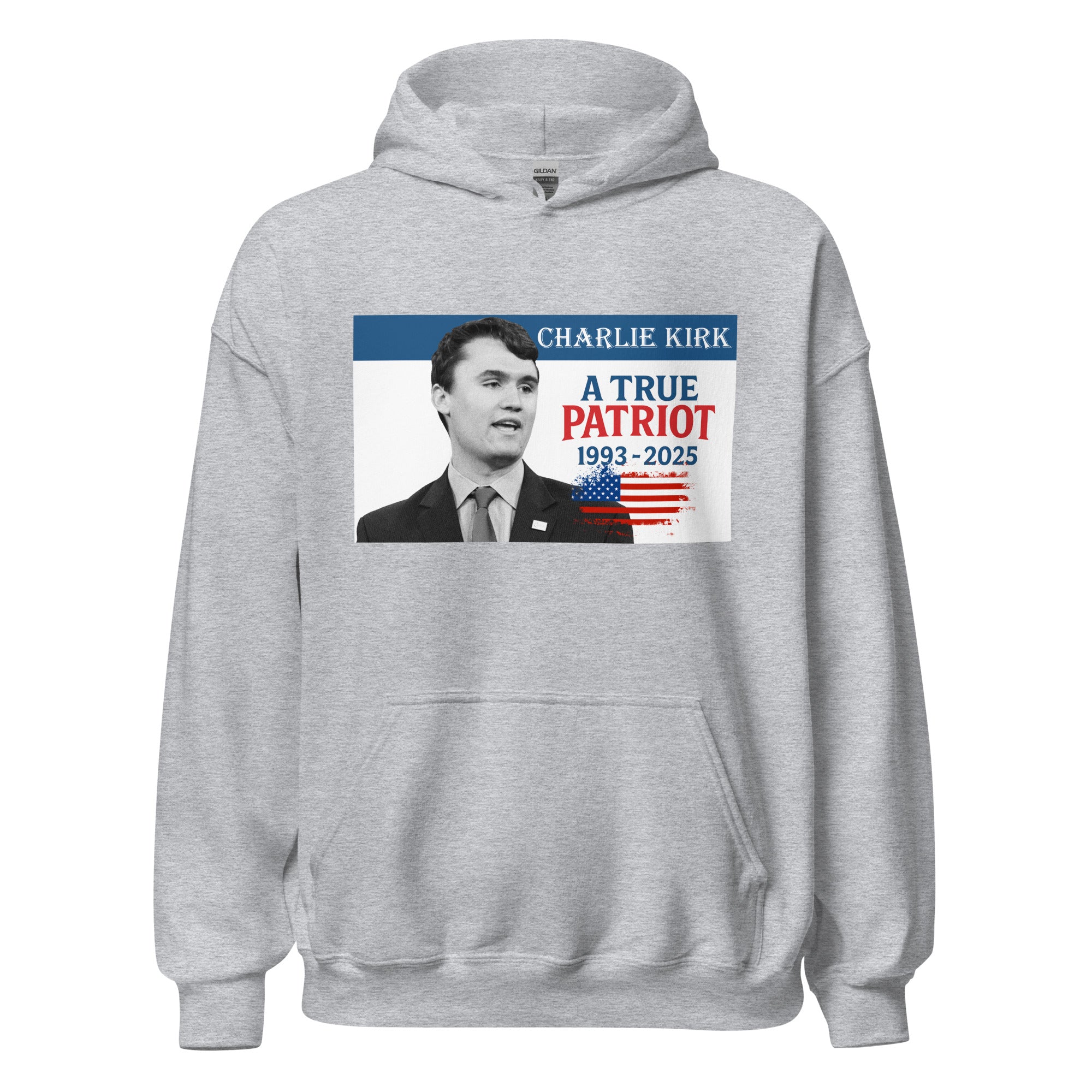 Charlie Kirk Hoodie, True Patriot 1993-2025 RIP Memorial American Flag Pullover Sport Grey Pullover - Tophatter Daily Deals