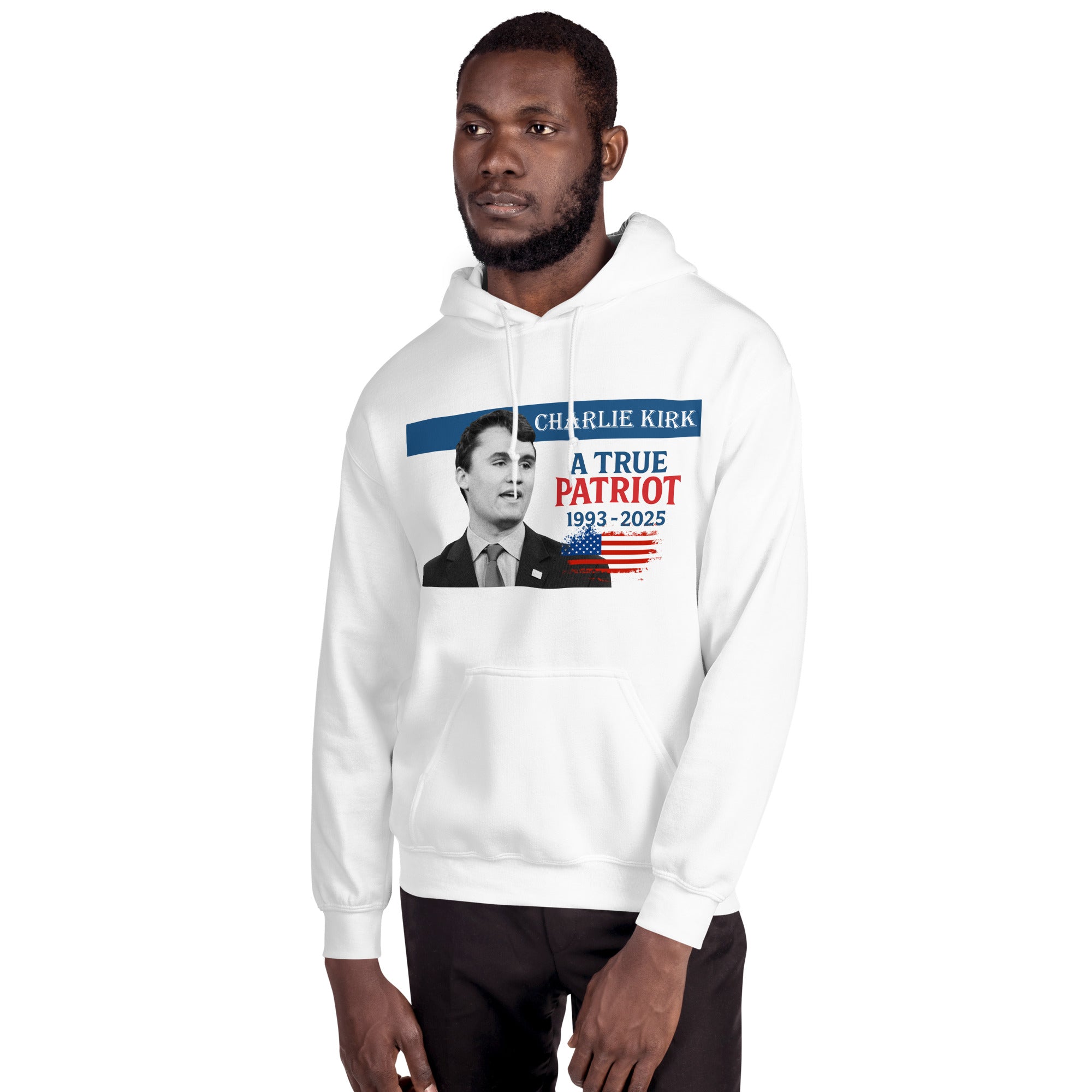 Charlie Kirk Hoodie, True Patriot 1993-2025 RIP Memorial American Flag Pullover Pullover - Tophatter Daily Deals