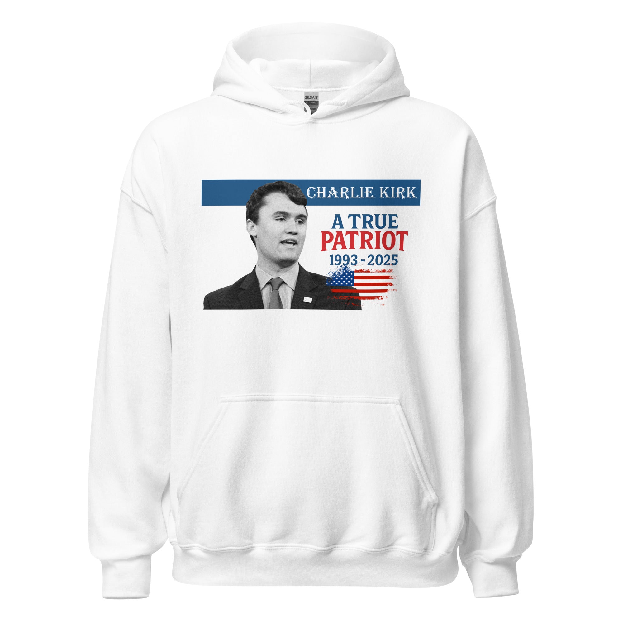 Charlie Kirk Hoodie, True Patriot 1993-2025 RIP Memorial American Flag Pullover White Pullover - Tophatter Daily Deals