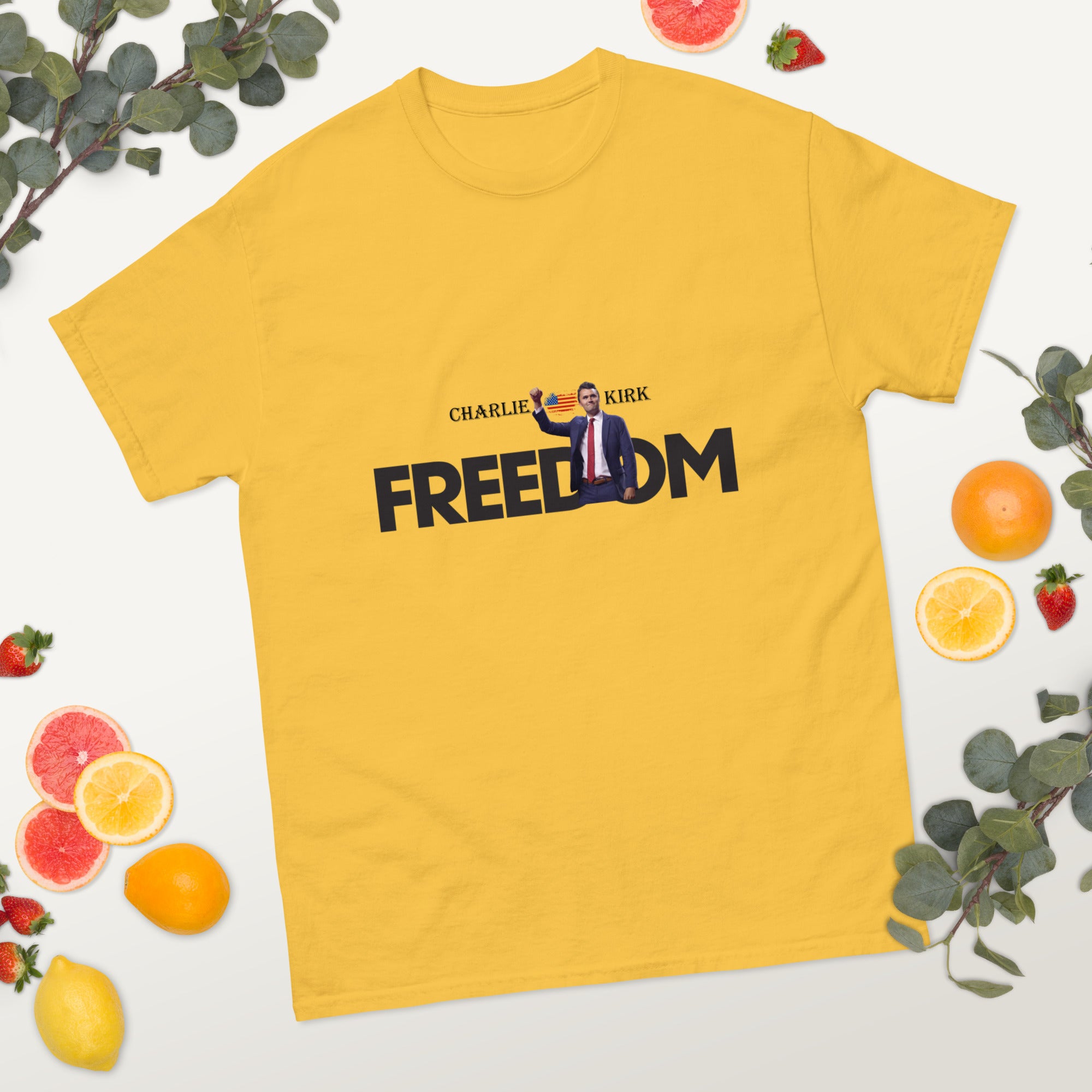 Charlie Kirk FREEDOM Shirt, RIP Memorial American Flag T-Shirt T-Shirt - Tophatter Daily Deals