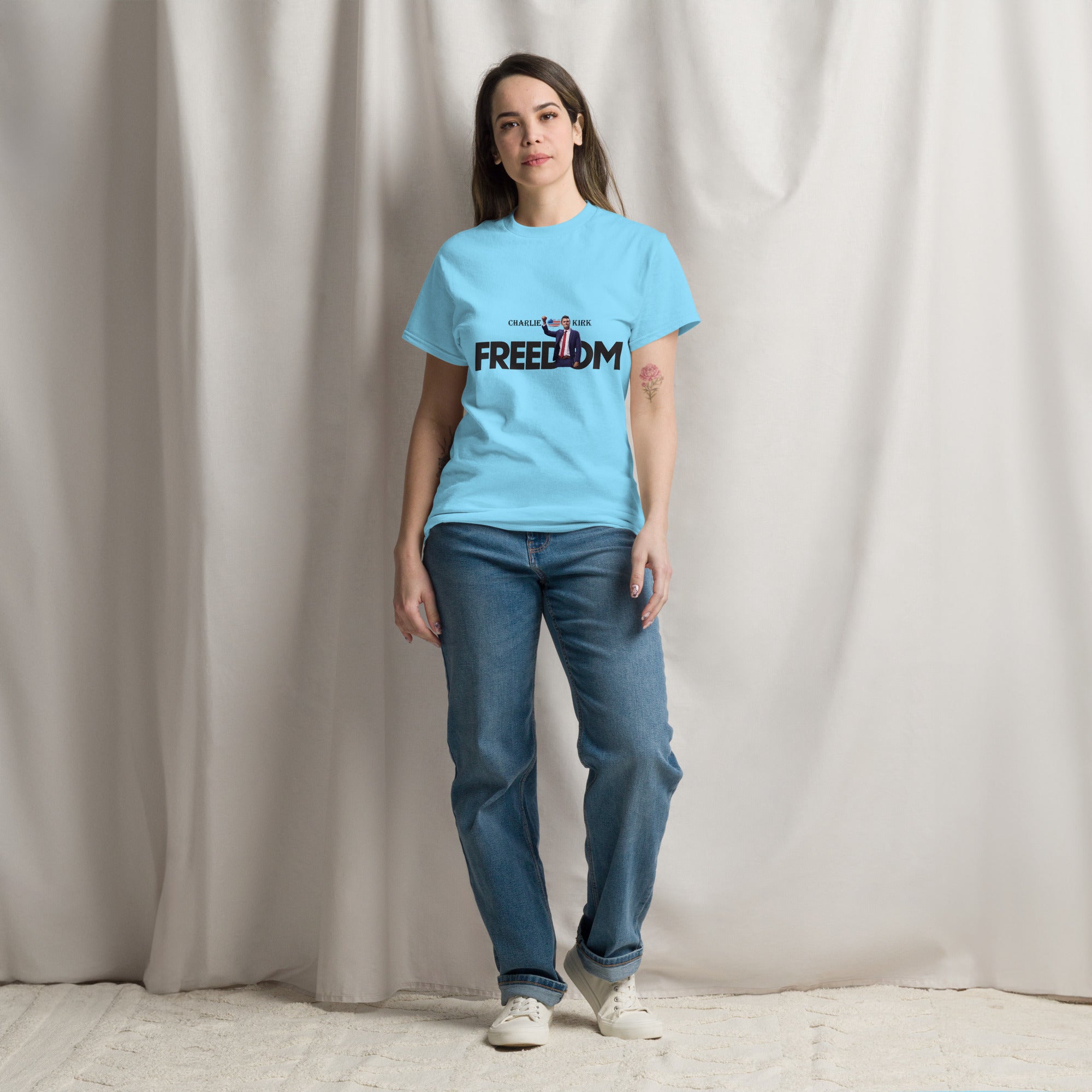 Charlie Kirk FREEDOM Shirt, RIP Memorial American Flag T-Shirt T-Shirt - Tophatter Daily Deals