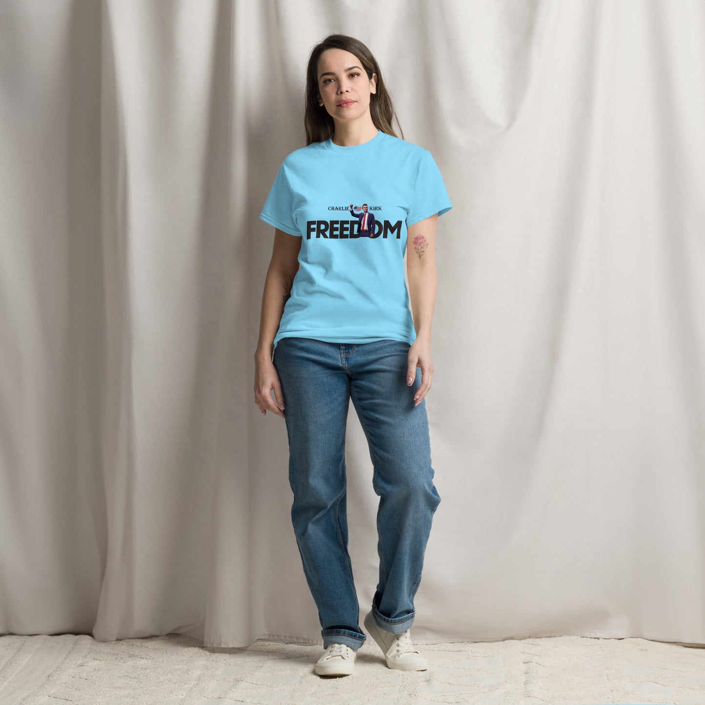 Charlie Kirk FREEDOM Shirt, RIP Memorial American Flag T-Shirt T-Shirt - Tophatter Daily Deals