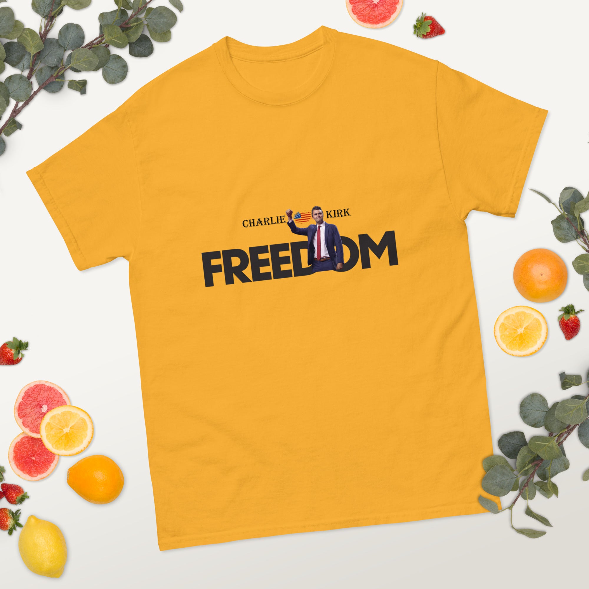 Charlie Kirk FREEDOM Shirt, RIP Memorial American Flag T-Shirt T-Shirt - Tophatter Daily Deals