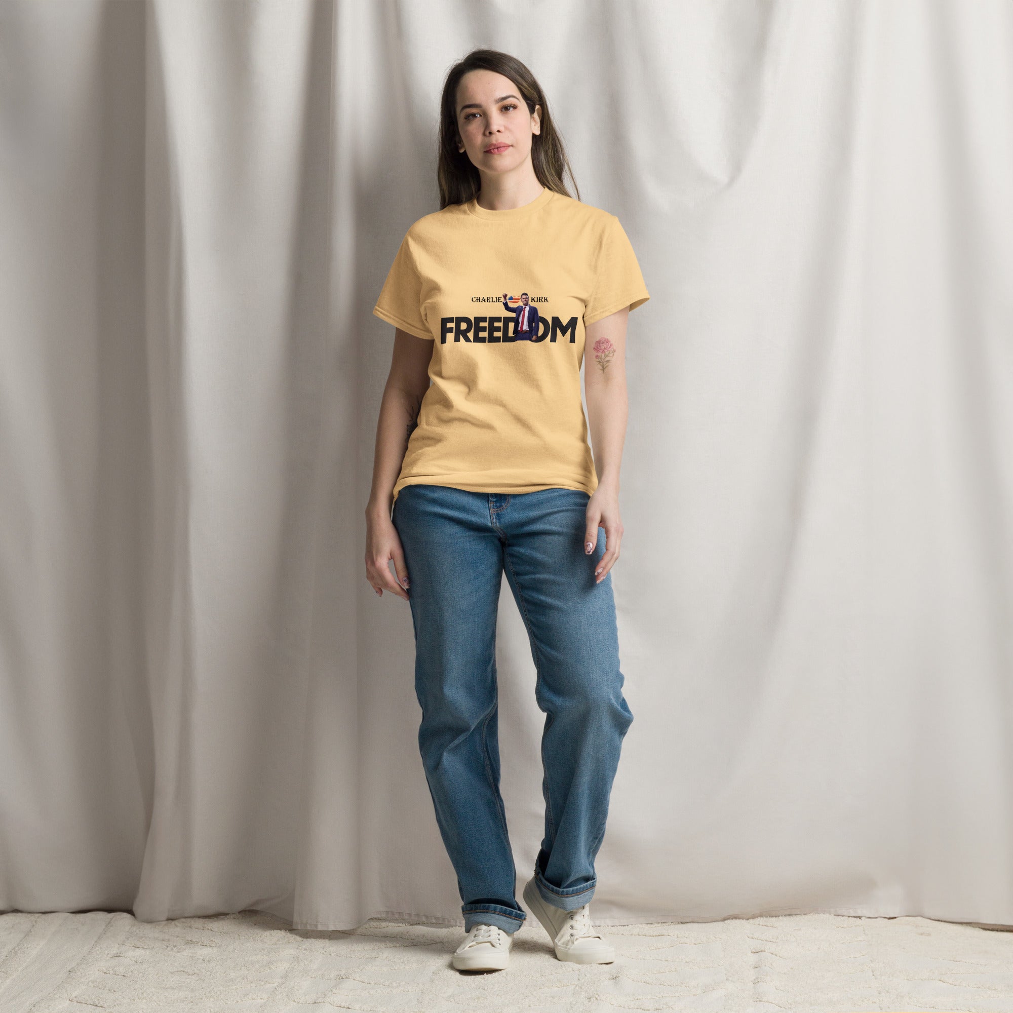 Charlie Kirk FREEDOM Shirt, RIP Memorial American Flag T-Shirt T-Shirt - Tophatter Daily Deals