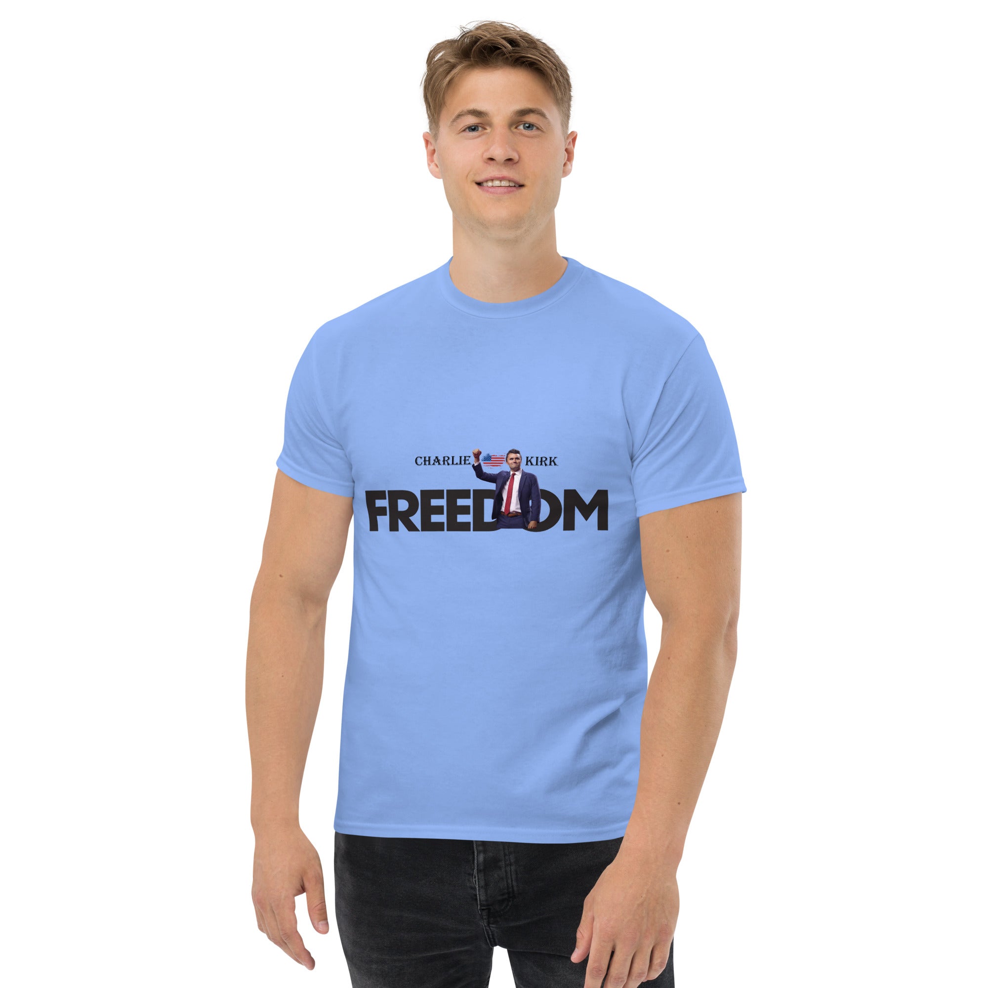 Charlie Kirk FREEDOM Shirt, RIP Memorial American Flag T-Shirt T-Shirt - Tophatter Daily Deals