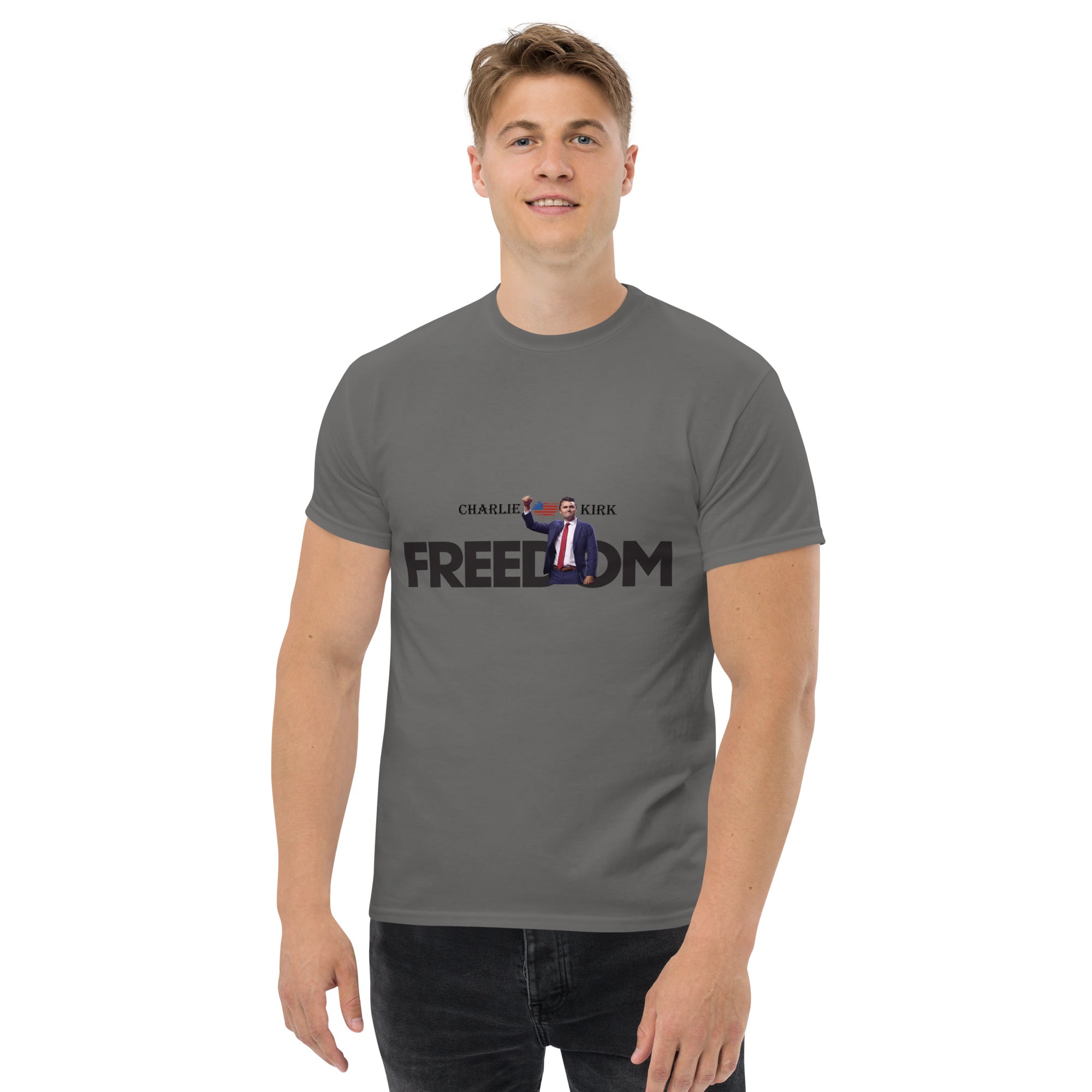 Charlie Kirk FREEDOM Shirt, RIP Memorial American Flag T-Shirt T-Shirt - Tophatter Daily Deals