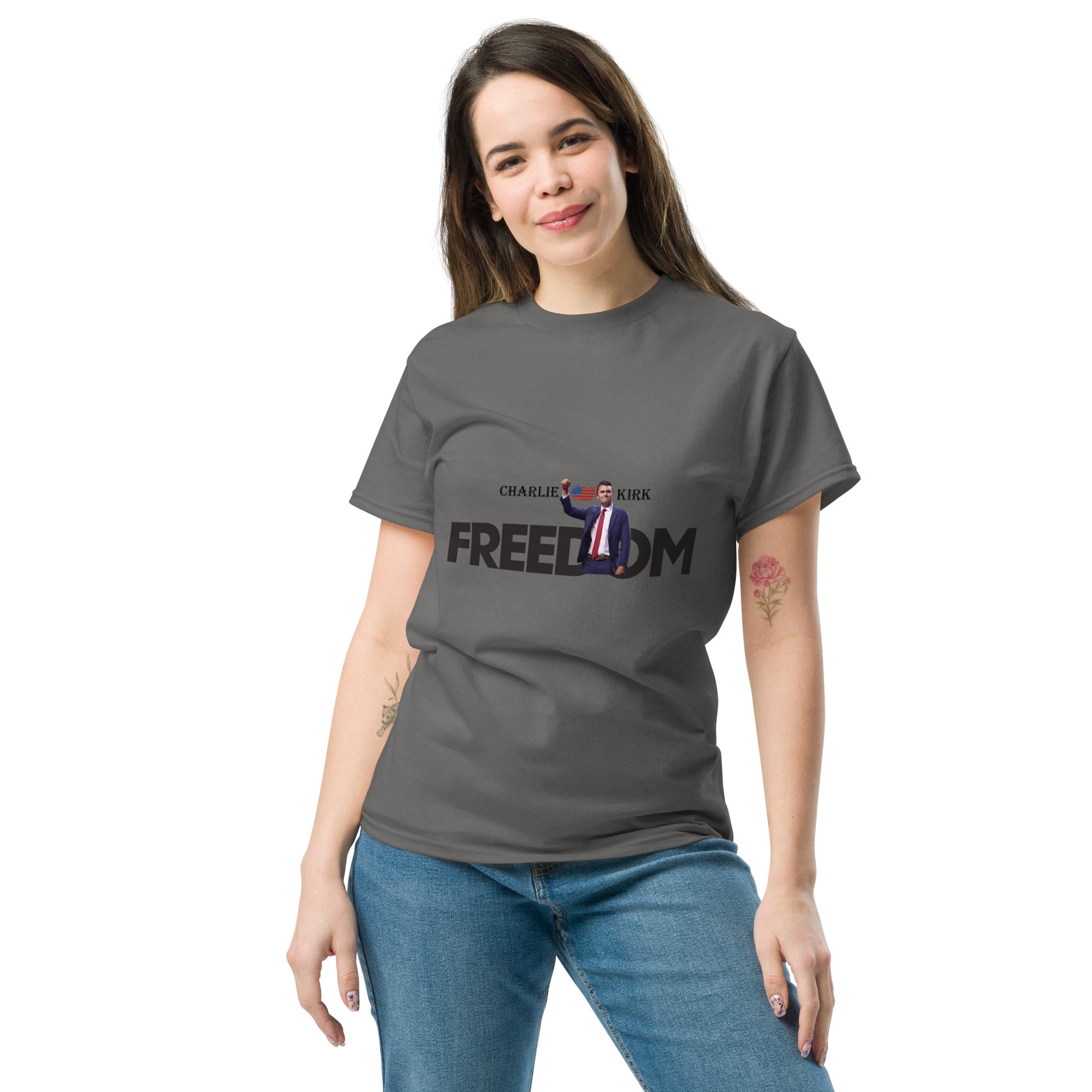 Charlie Kirk FREEDOM Shirt, RIP Memorial American Flag T-Shirt T-Shirt - Tophatter Daily Deals