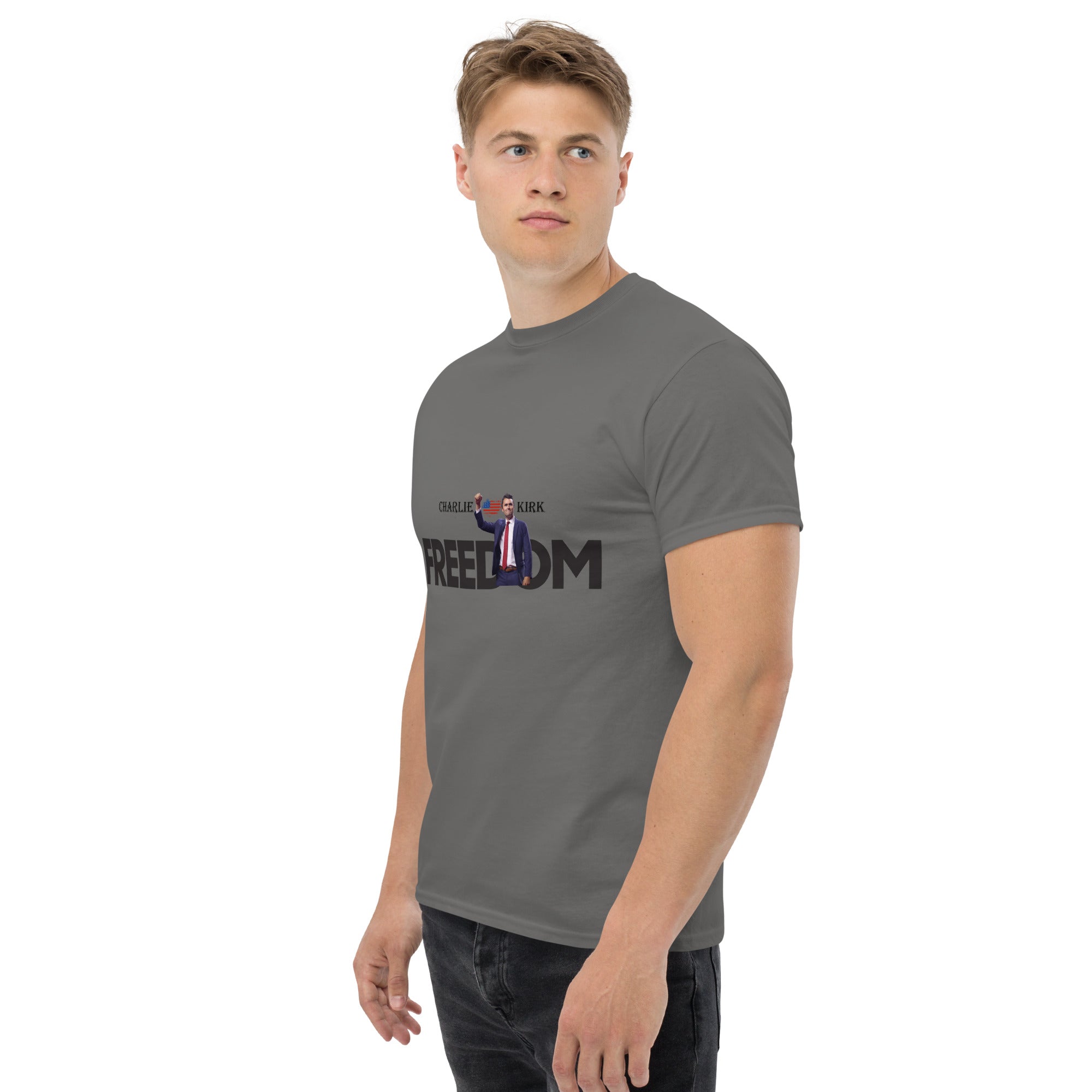 Charlie Kirk FREEDOM Shirt, RIP Memorial American Flag T-Shirt T-Shirt - Tophatter Daily Deals