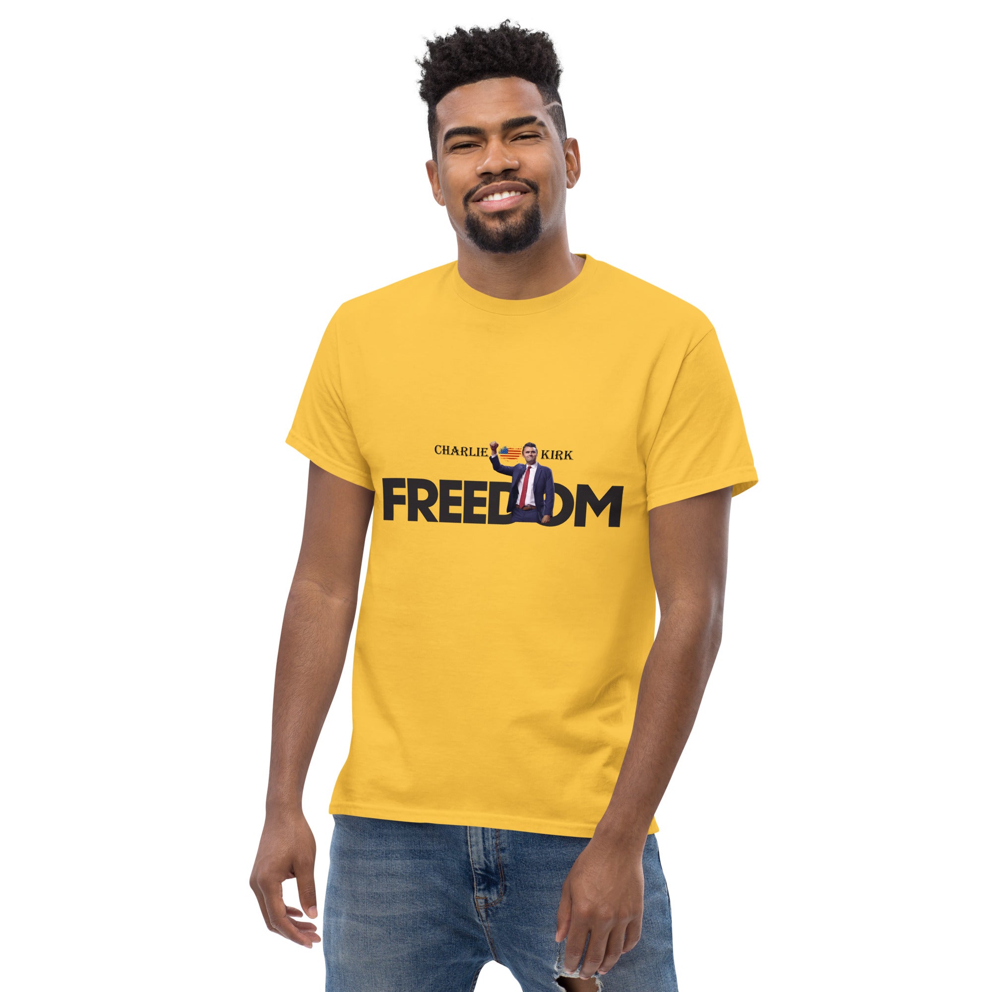 Charlie Kirk FREEDOM Shirt, RIP Memorial American Flag T-Shirt T-Shirt - Tophatter Daily Deals