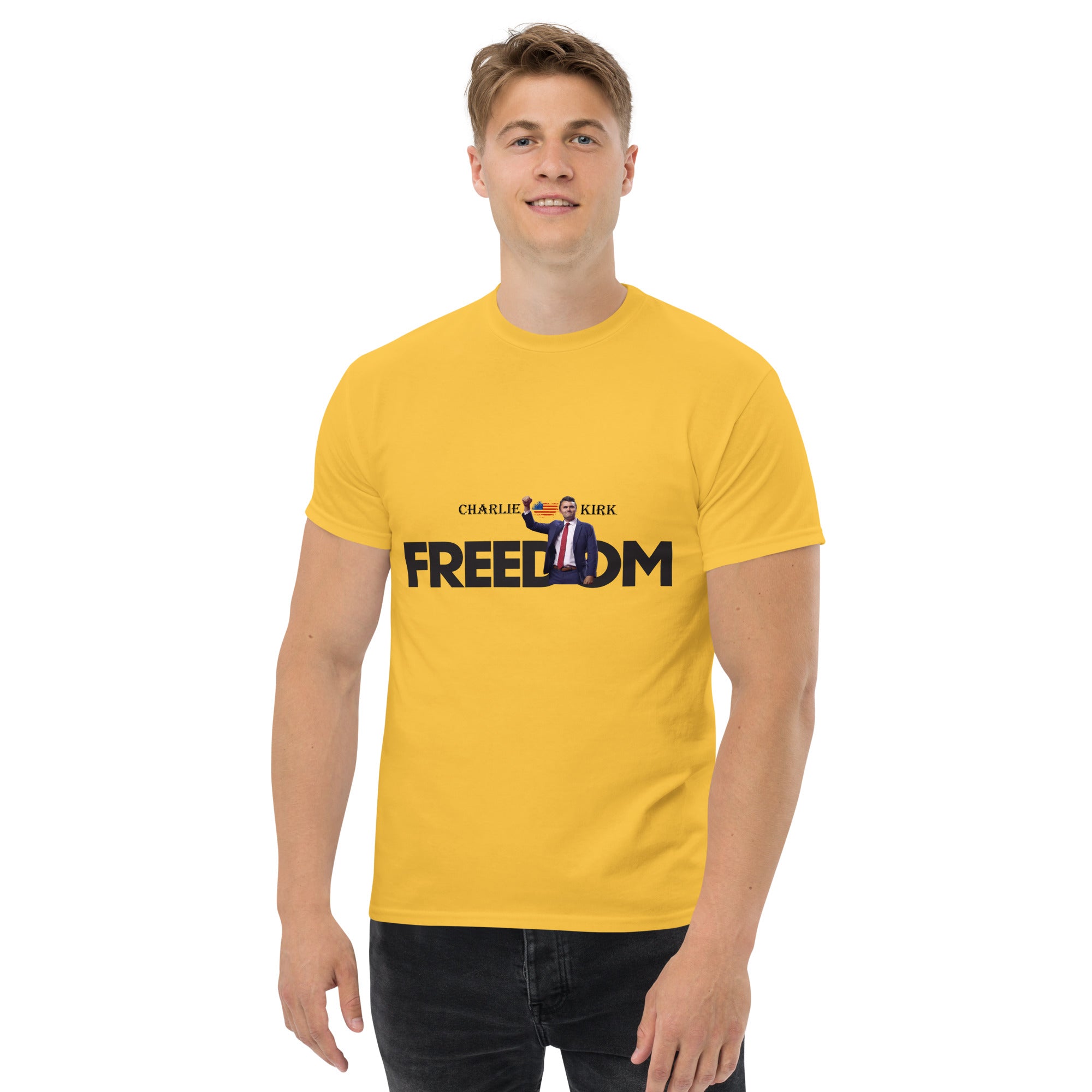 Charlie Kirk FREEDOM Shirt, RIP Memorial American Flag T-Shirt T-Shirt - Tophatter Daily Deals
