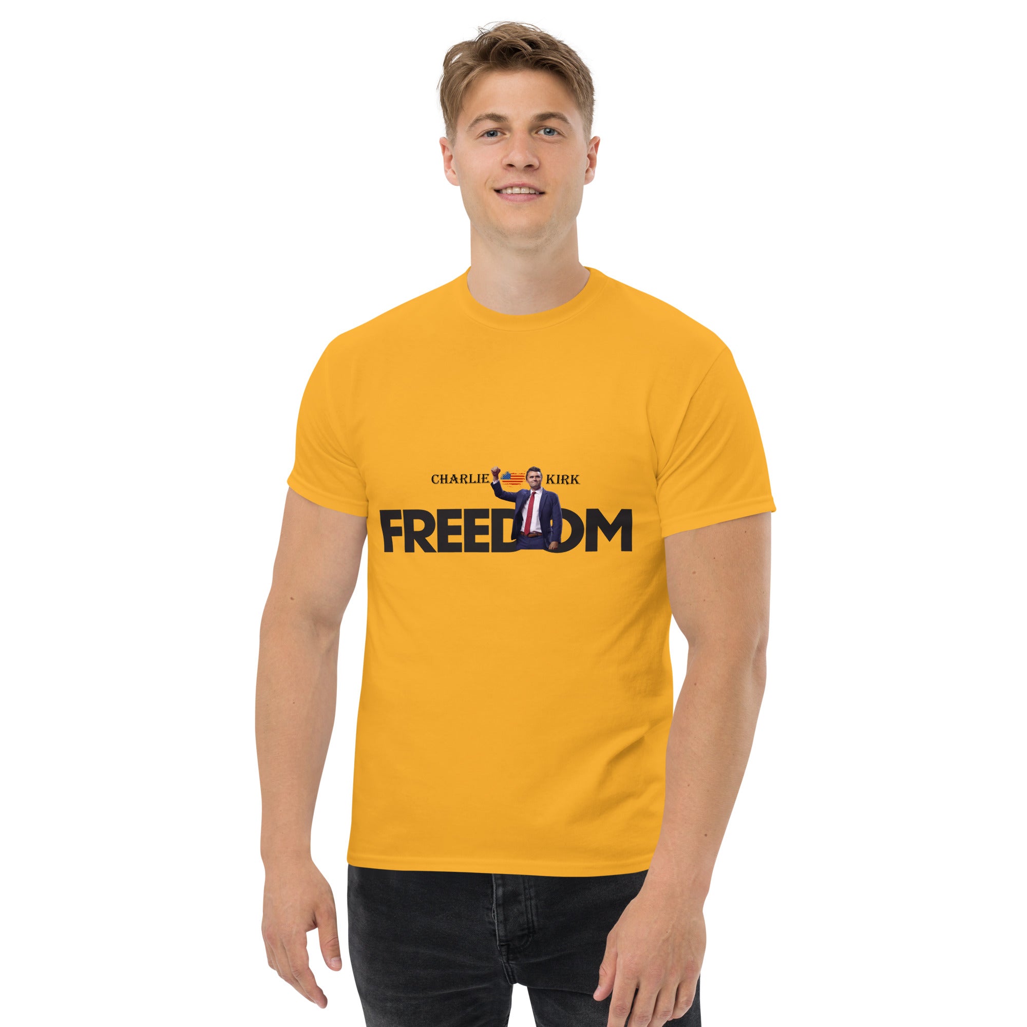 Charlie Kirk FREEDOM Shirt, RIP Memorial American Flag T-Shirt T-Shirt - Tophatter Daily Deals