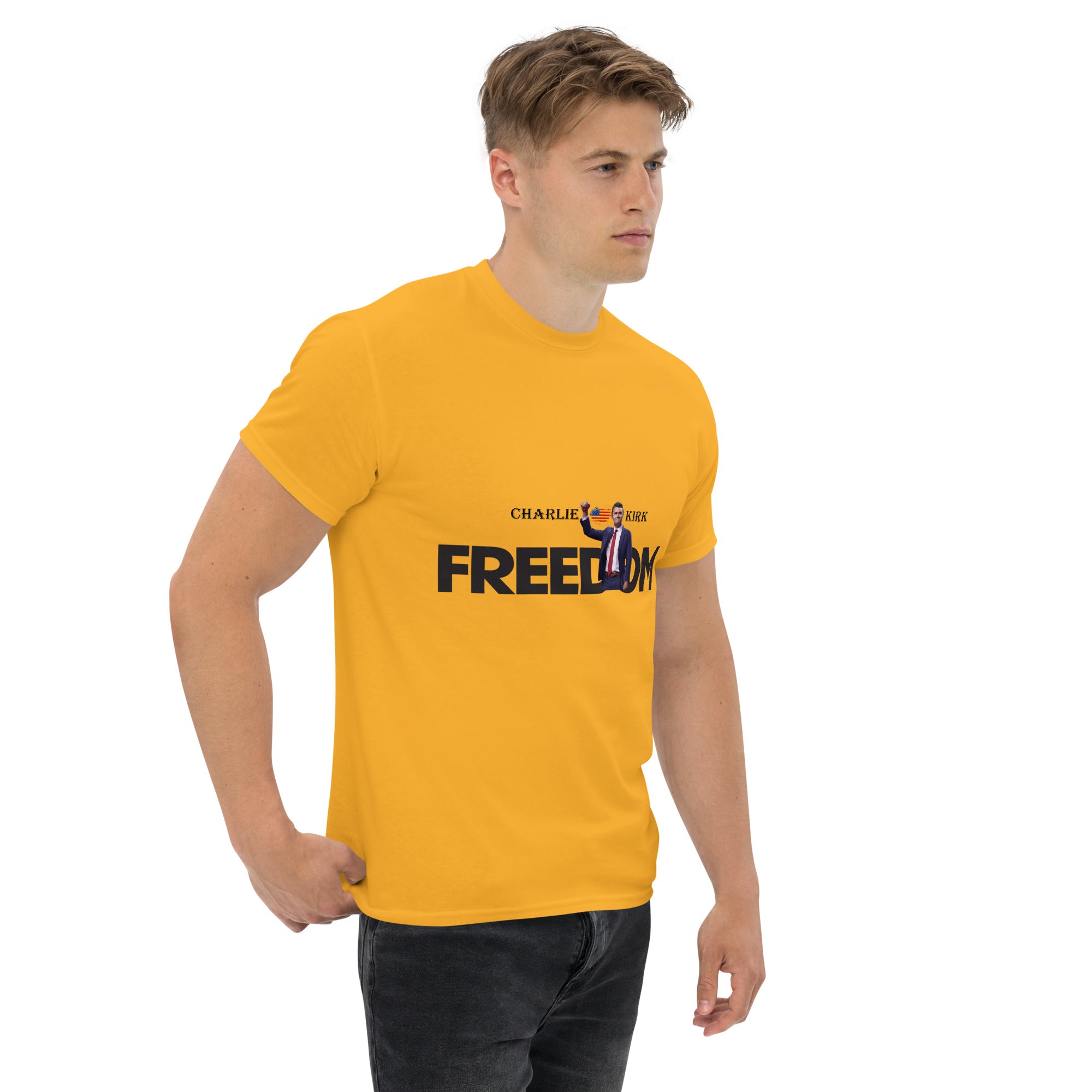 Charlie Kirk FREEDOM Shirt, RIP Memorial American Flag T-Shirt T-Shirt - Tophatter Daily Deals