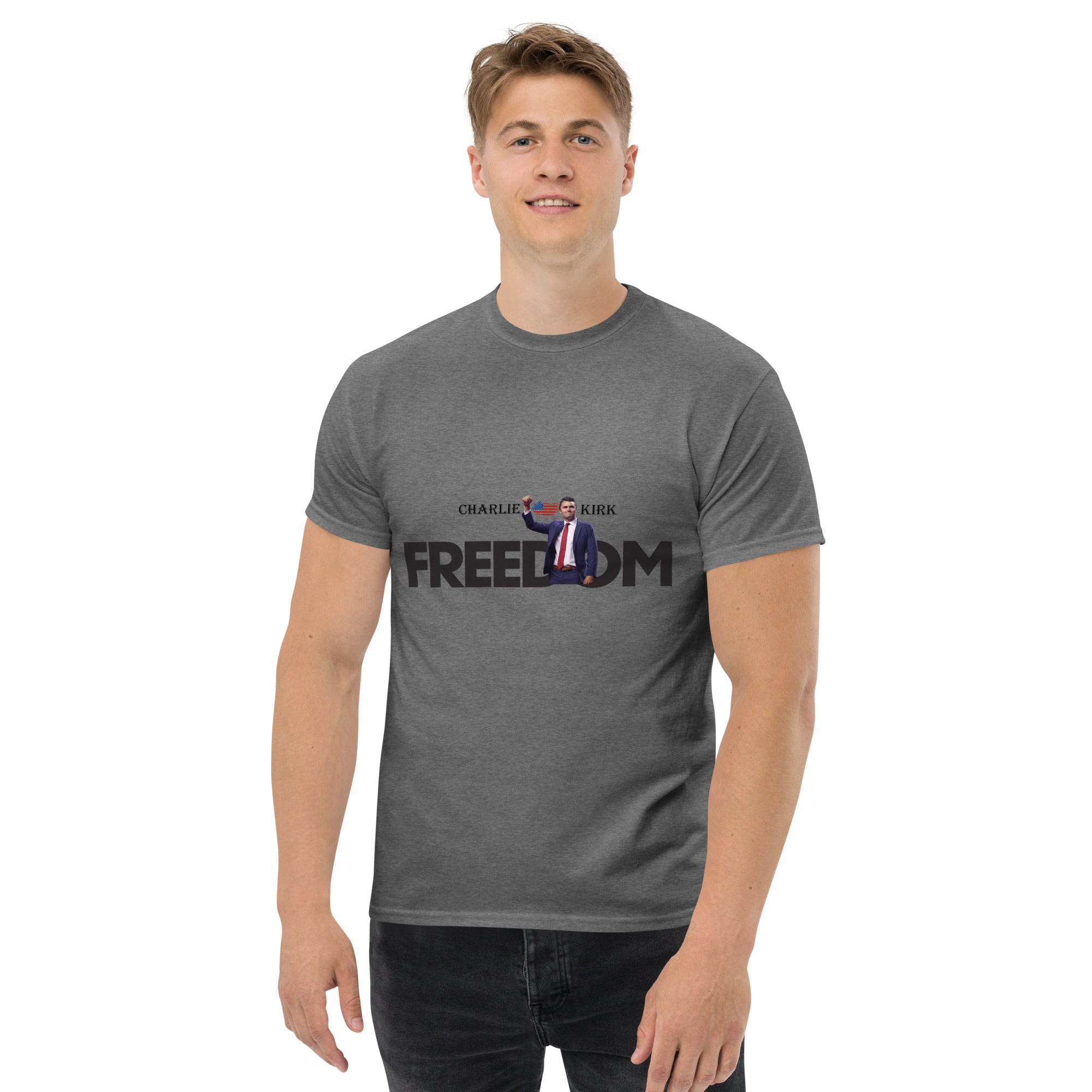 Charlie Kirk FREEDOM Shirt, RIP Memorial American Flag T-Shirt T-Shirt - Tophatter Daily Deals