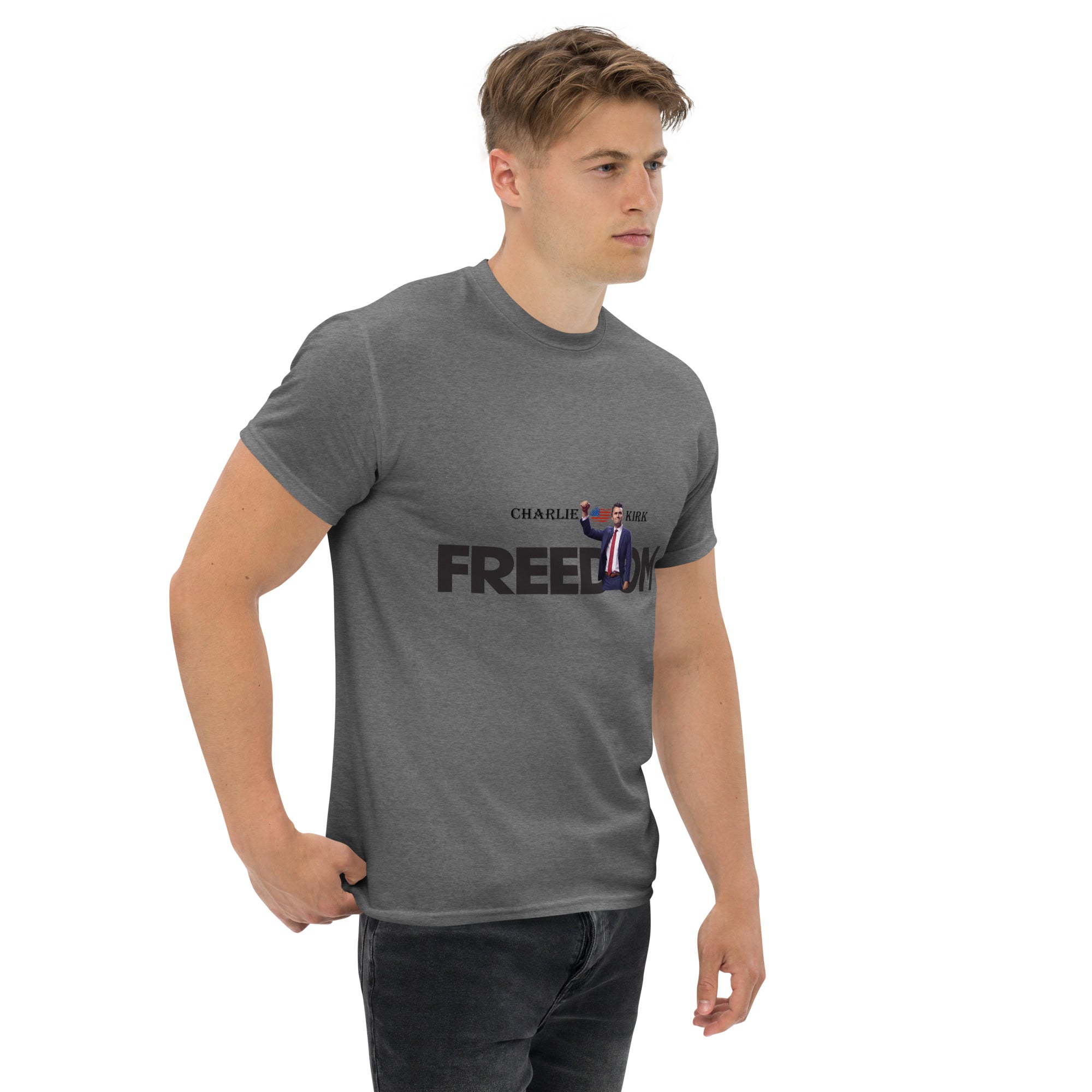 Charlie Kirk FREEDOM Shirt, RIP Memorial American Flag T-Shirt T-Shirt - Tophatter Daily Deals