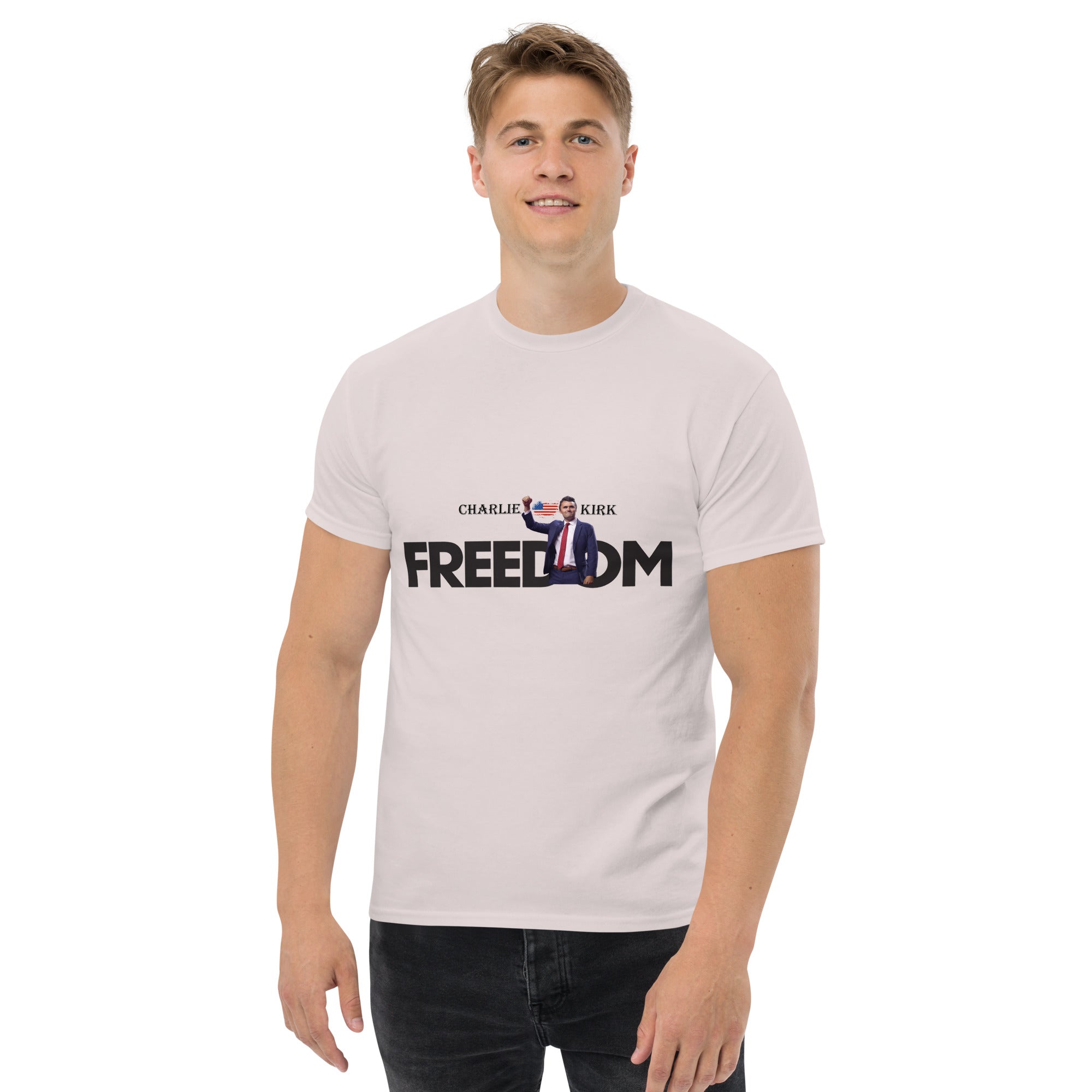 Charlie Kirk FREEDOM Shirt, RIP Memorial American Flag T-Shirt T-Shirt - Tophatter Daily Deals