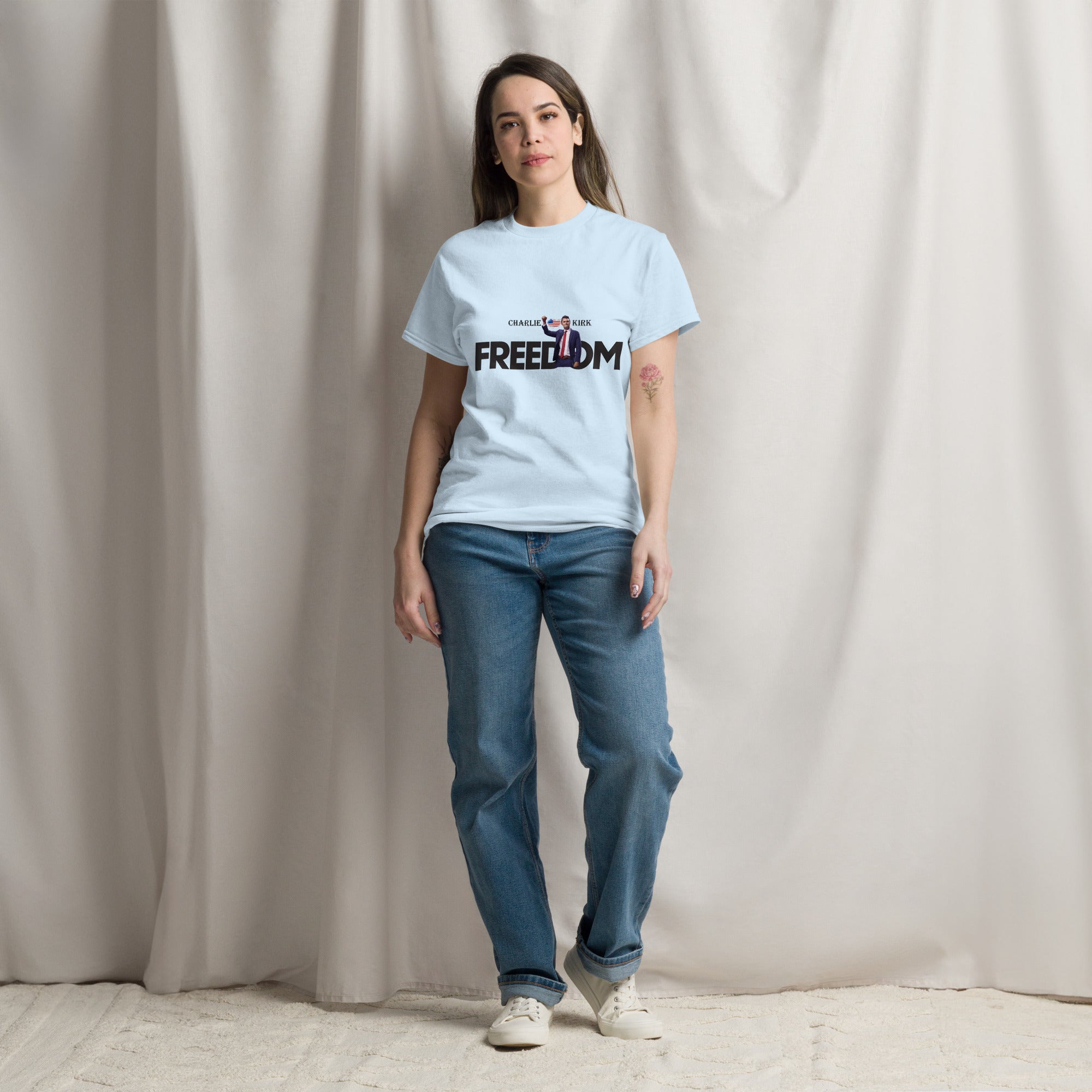 Charlie Kirk FREEDOM Shirt, RIP Memorial American Flag T-Shirt T-Shirt - Tophatter Daily Deals