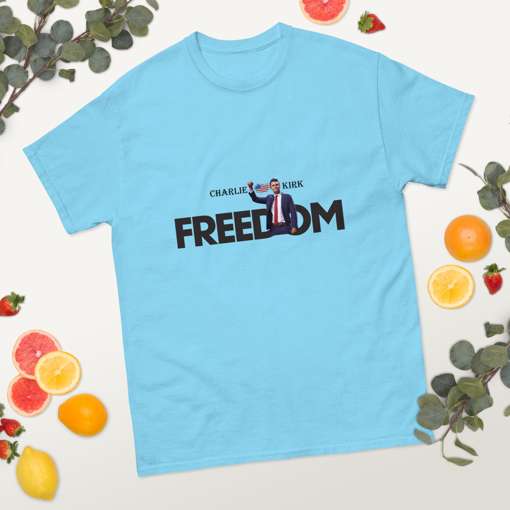 Charlie Kirk FREEDOM Shirt, RIP Memorial American Flag T-Shirt T-Shirt - Tophatter Daily Deals