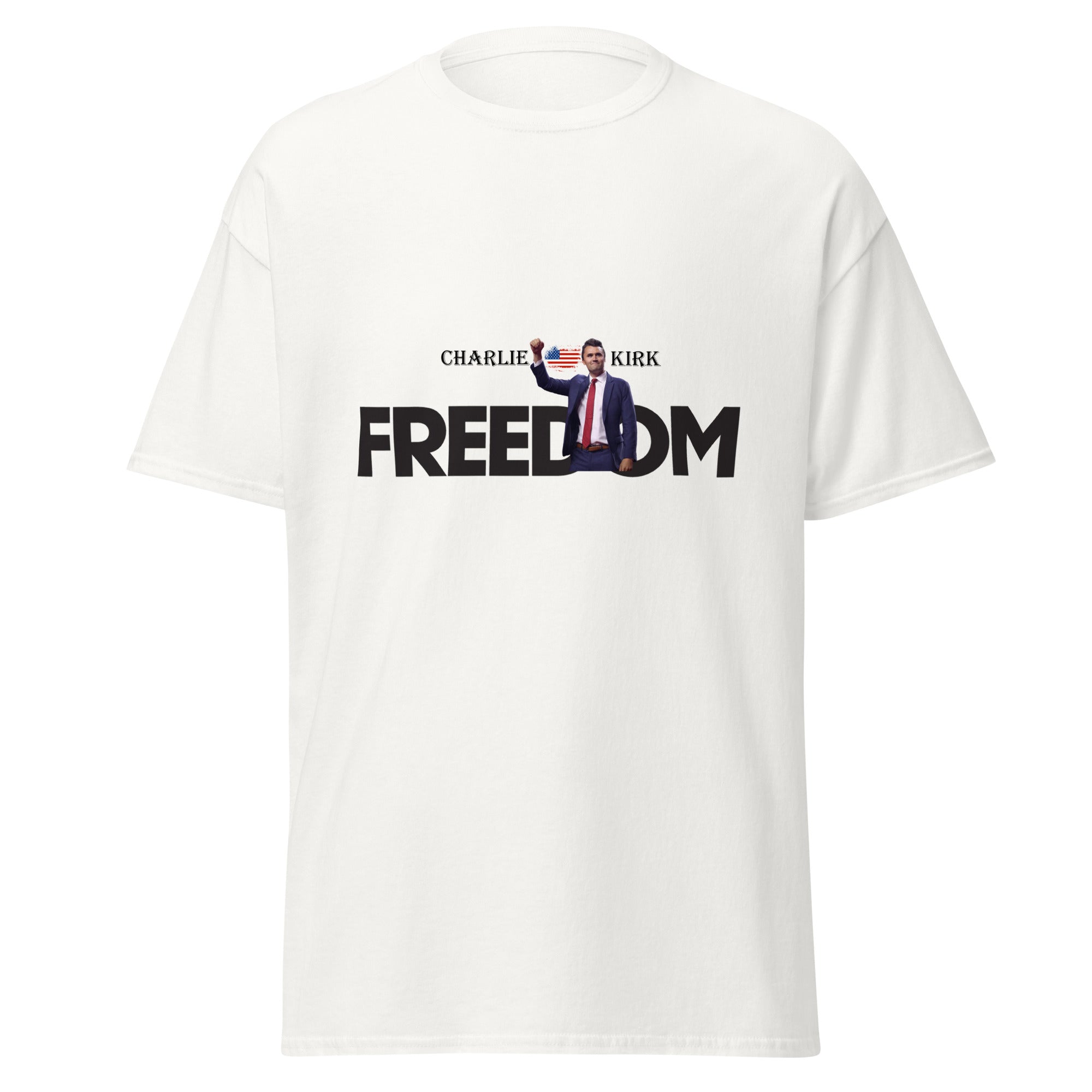Charlie Kirk FREEDOM Shirt, RIP Memorial American Flag T-Shirt T-Shirt - Tophatter Daily Deals