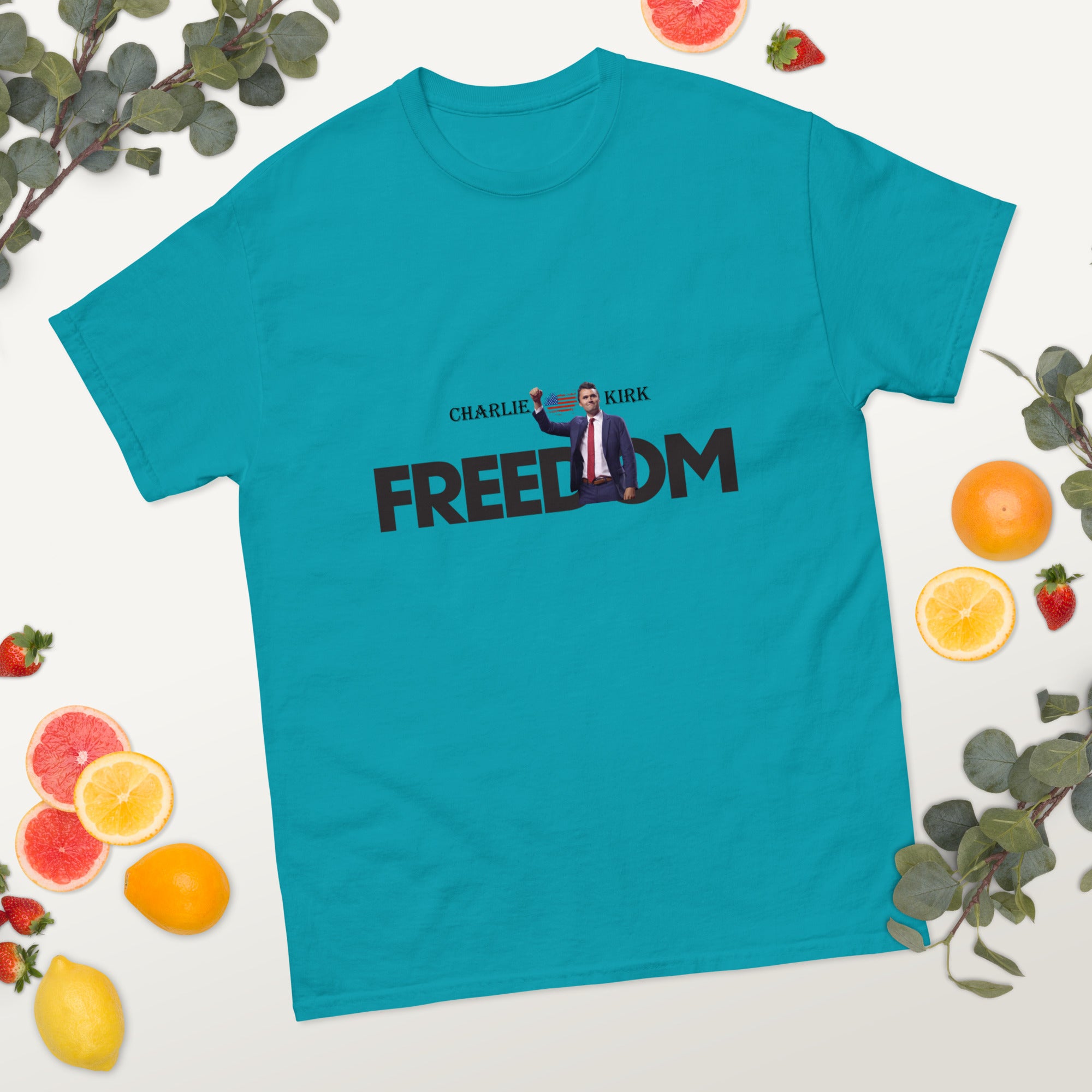 Charlie Kirk FREEDOM Shirt, RIP Memorial American Flag T-Shirt T-Shirt - Tophatter Daily Deals