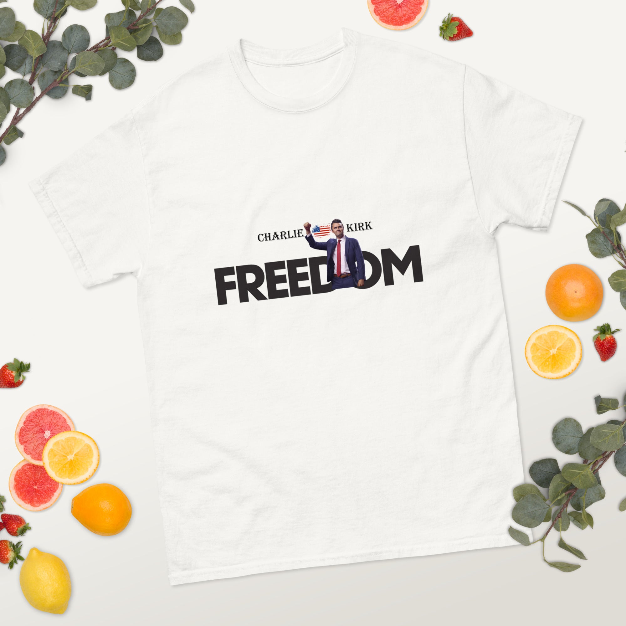 Charlie Kirk FREEDOM Shirt, RIP Memorial American Flag T-Shirt T-Shirt - Tophatter Daily Deals