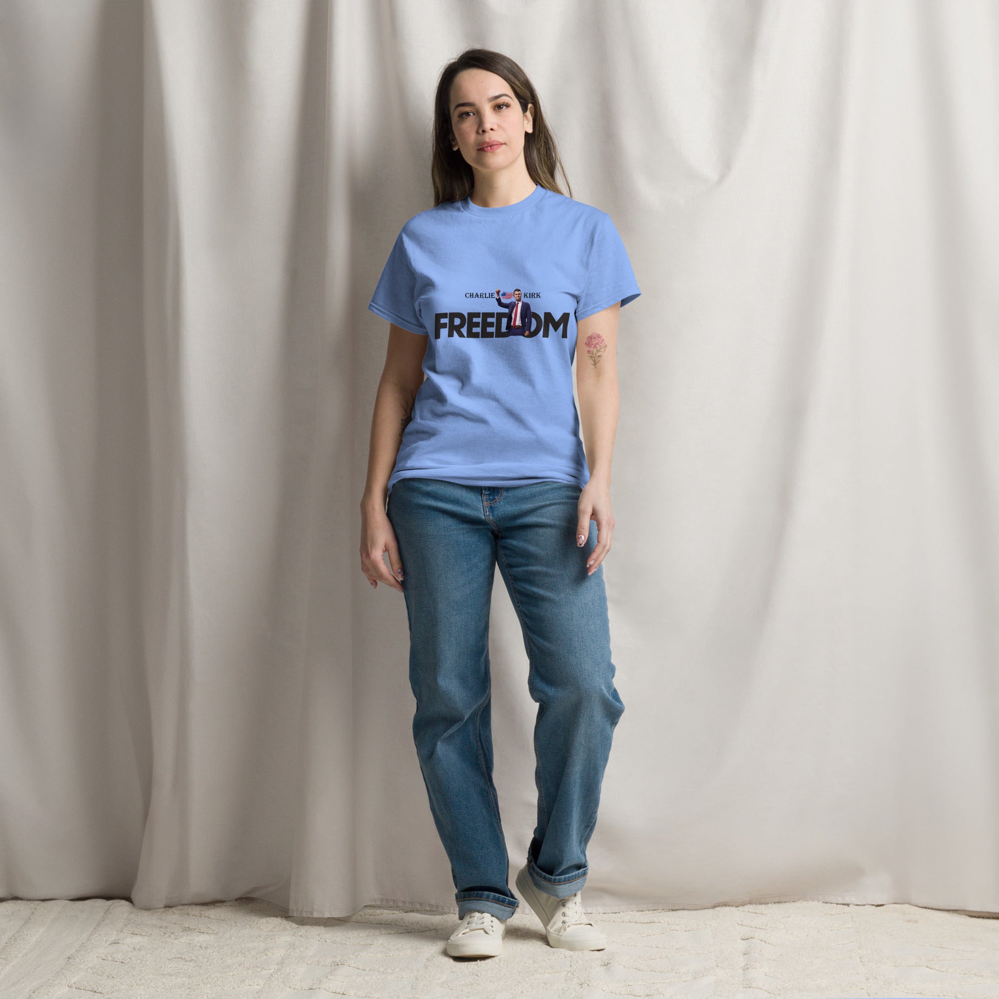 Charlie Kirk FREEDOM Shirt, RIP Memorial American Flag T-Shirt T-Shirt - Tophatter Daily Deals