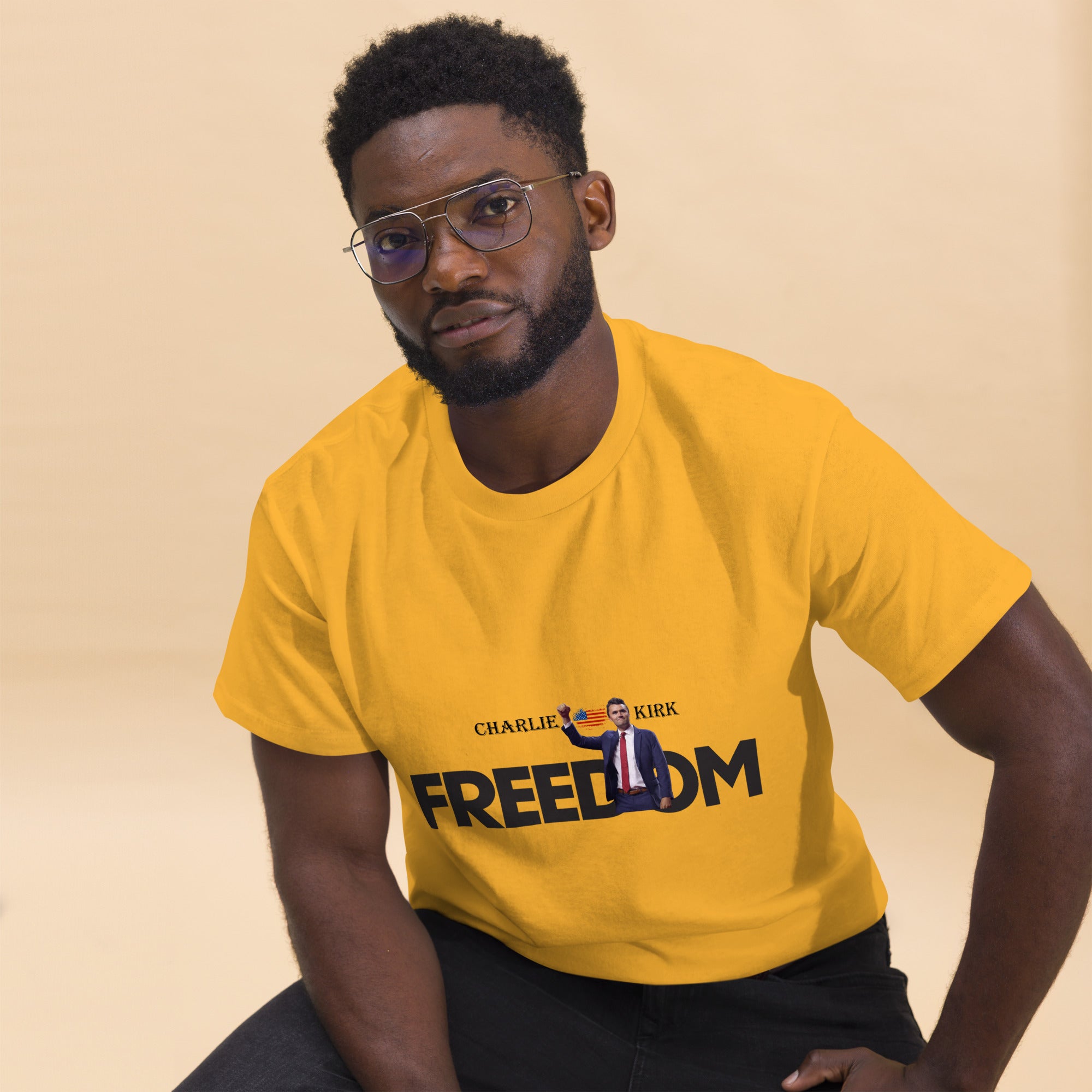 Charlie Kirk FREEDOM Shirt, RIP Memorial American Flag T-Shirt T-Shirt - Tophatter Daily Deals