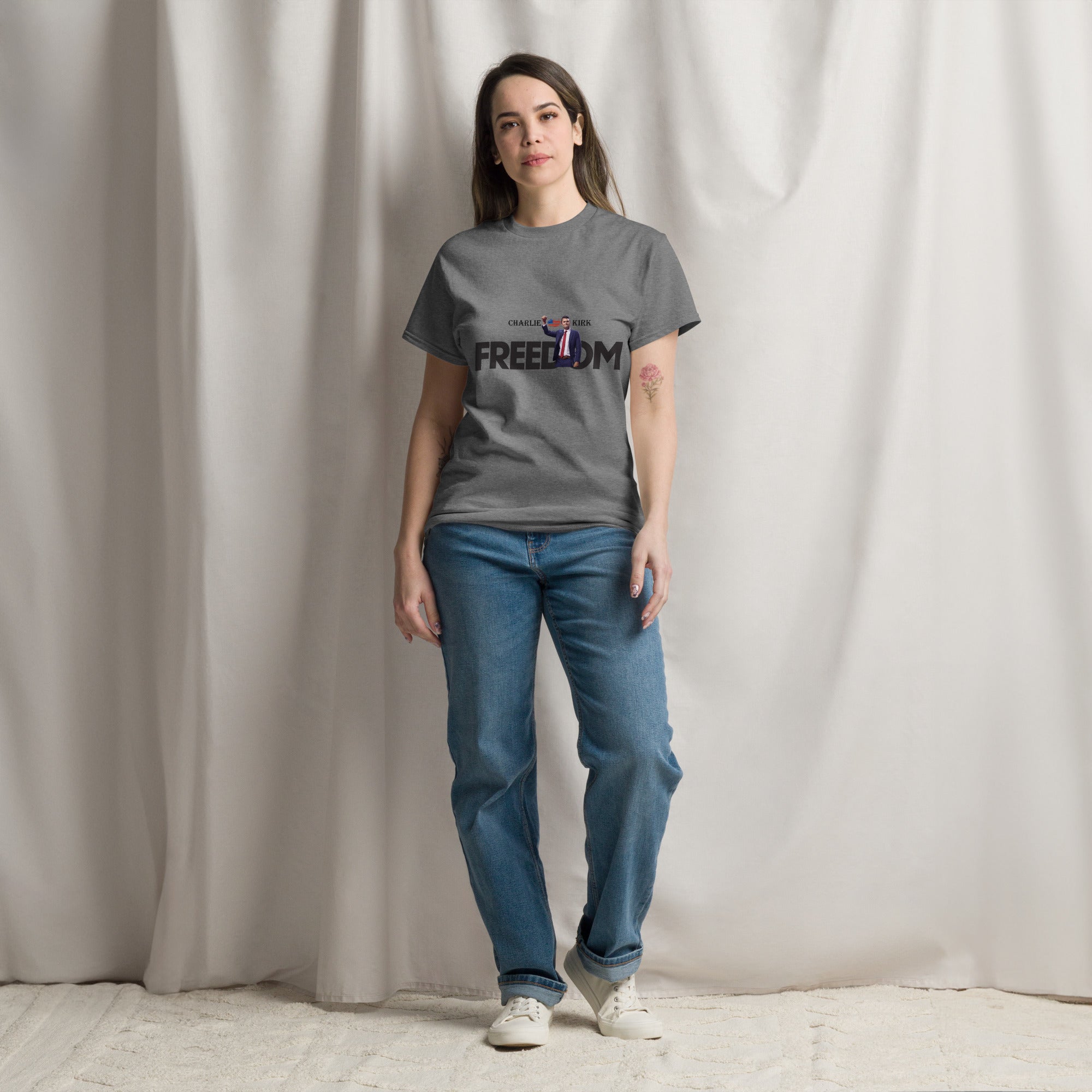 Charlie Kirk FREEDOM Shirt, RIP Memorial American Flag T-Shirt T-Shirt - Tophatter Daily Deals