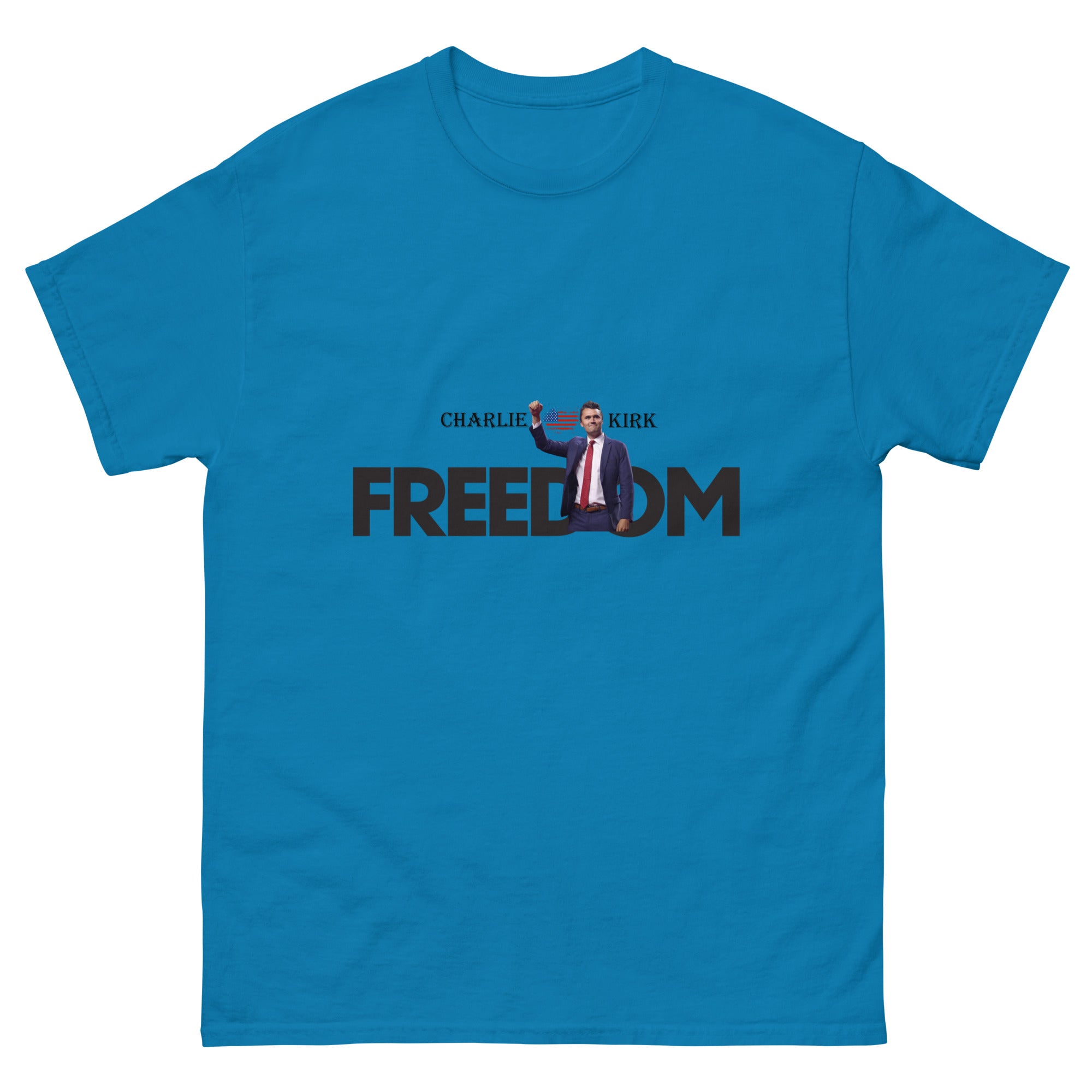 Charlie Kirk FREEDOM Shirt, RIP Memorial American Flag T-Shirt Sapphire T-Shirt - Tophatter Daily Deals