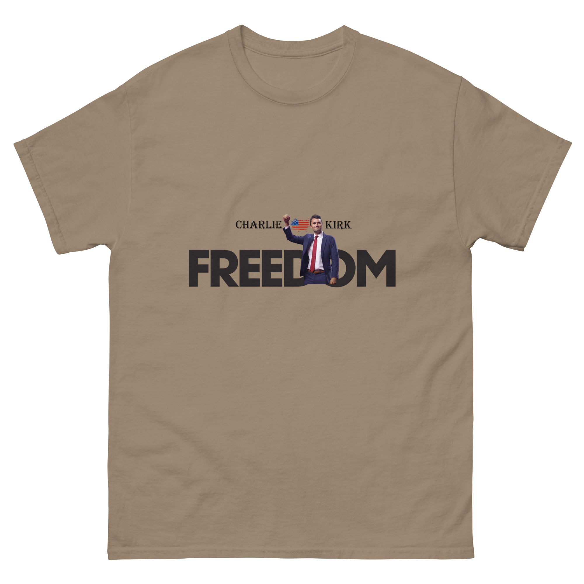 Charlie Kirk FREEDOM Shirt, RIP Memorial American Flag T-Shirt Brown Savana T-Shirt - Tophatter Daily Deals