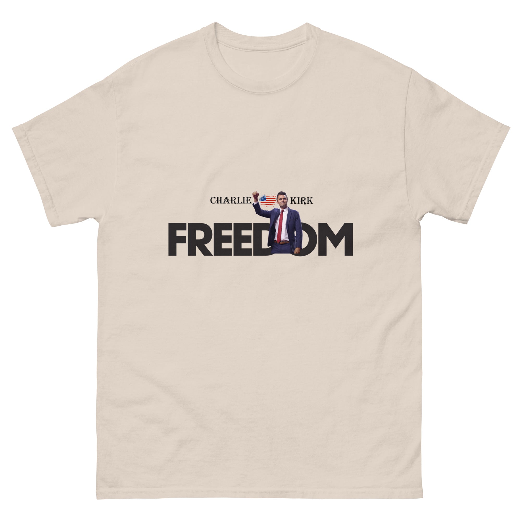 Charlie Kirk FREEDOM Shirt, RIP Memorial American Flag T-Shirt Natural T-Shirt - Tophatter Daily Deals
