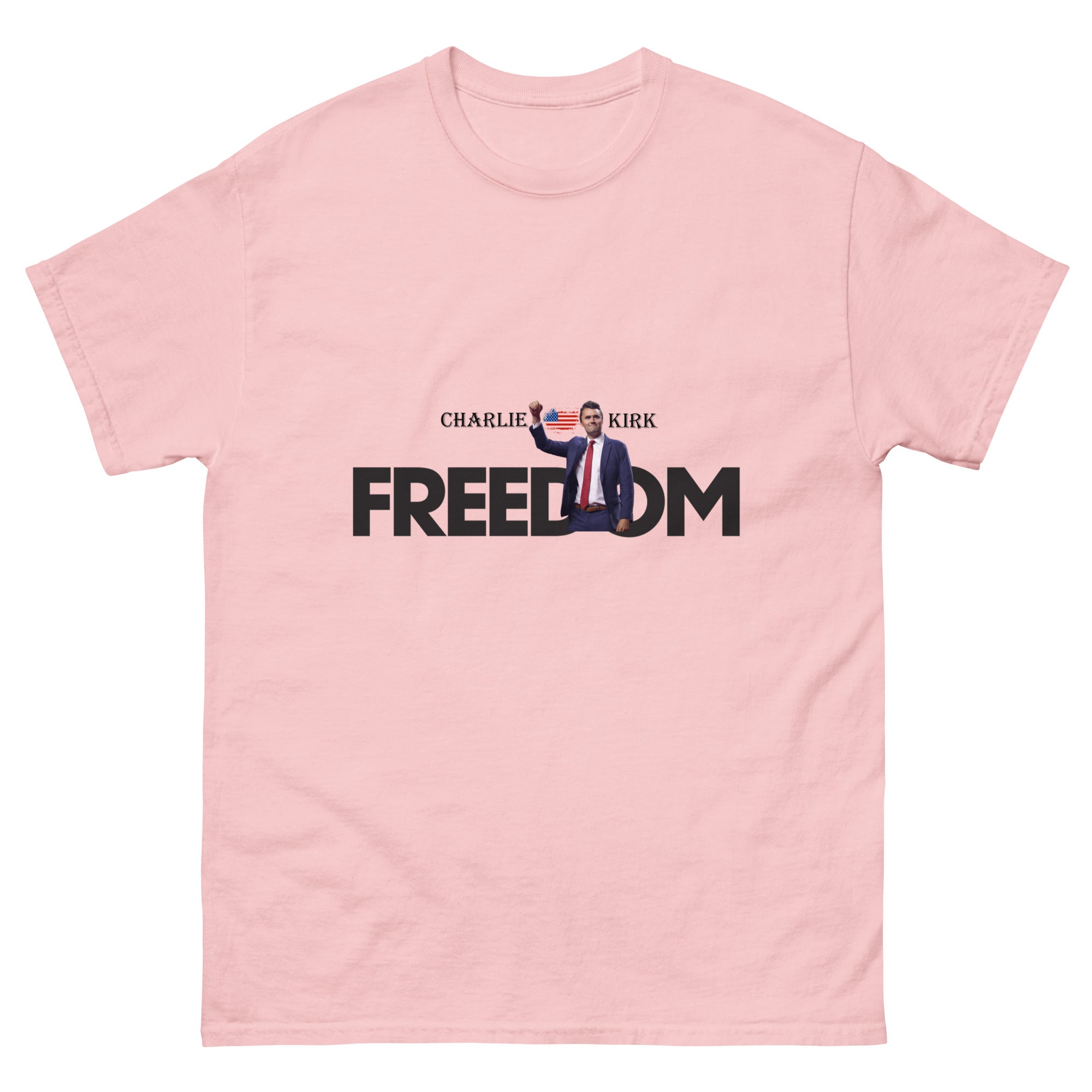 Charlie Kirk FREEDOM Shirt, RIP Memorial American Flag T-Shirt Light Pink T-Shirt - Tophatter Daily Deals