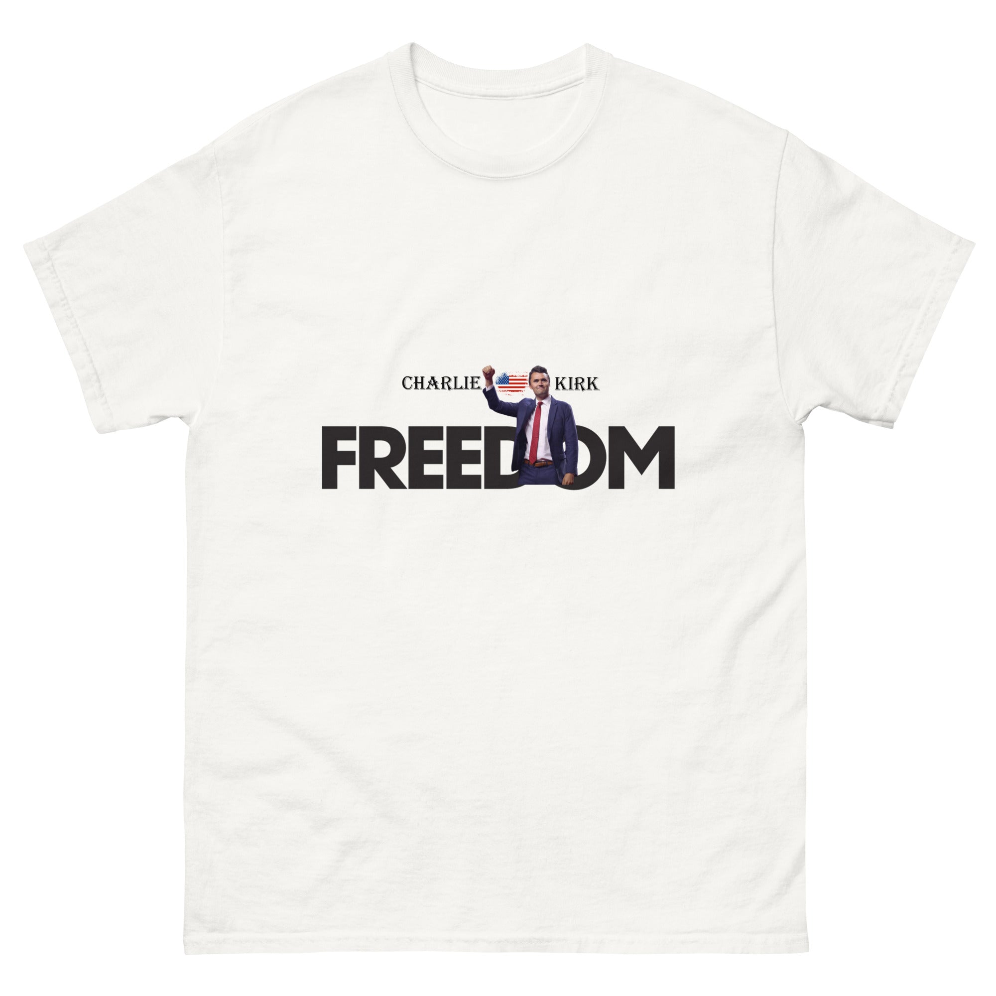 Charlie Kirk FREEDOM Shirt, RIP Memorial American Flag T-Shirt White T-Shirt - Tophatter Daily Deals