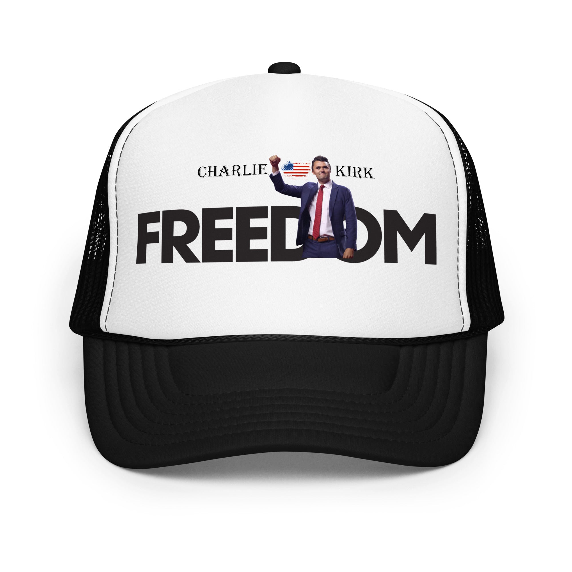 Charlie Kirk FREEDOM Trucker Hat, RIP Memorial American Flag Trucker Cap Black White Black Trucker Hat - Tophatter Daily Deals